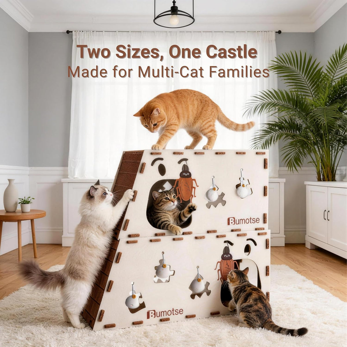 Cat Tunnel House for Indoor Cats, 3-in-1 Felt Cave and Scratcher