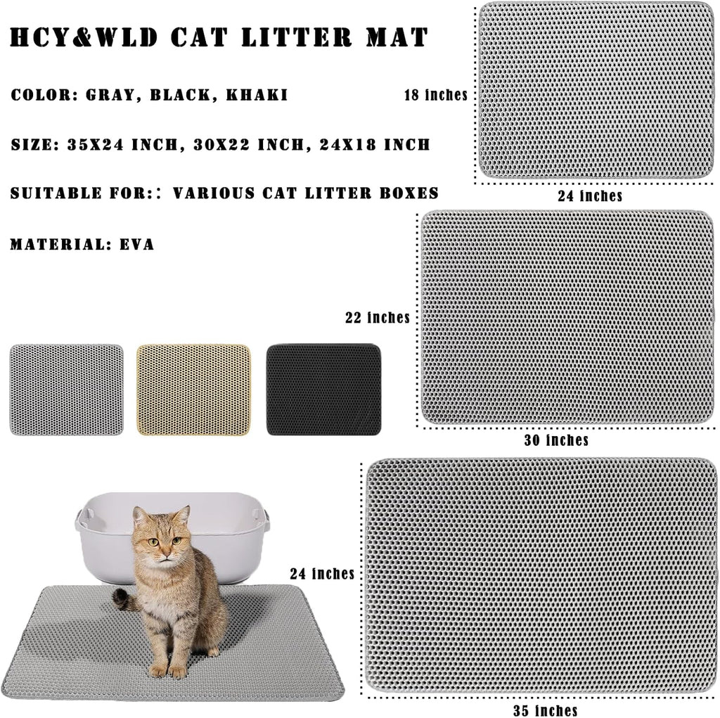 Cat Litter Mat, Double Layer Cat Litter Box Mat (30x22 Inch, Black)