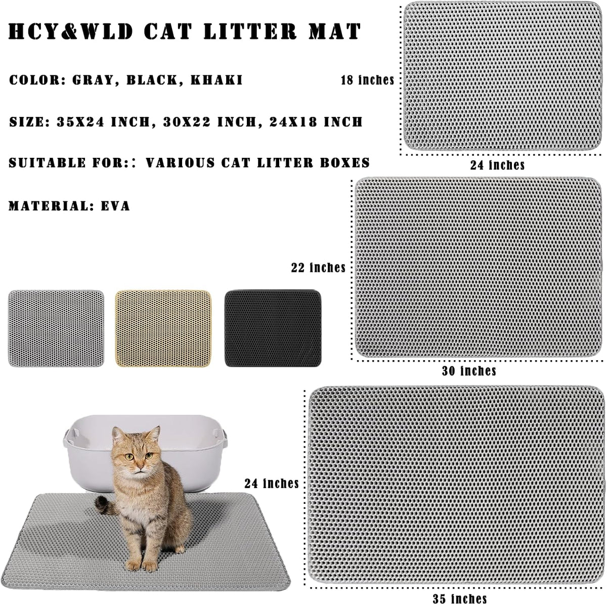 Cat Litter Mat, Double Layer Cat Litter Box Mat (30x22 Inch, Black)