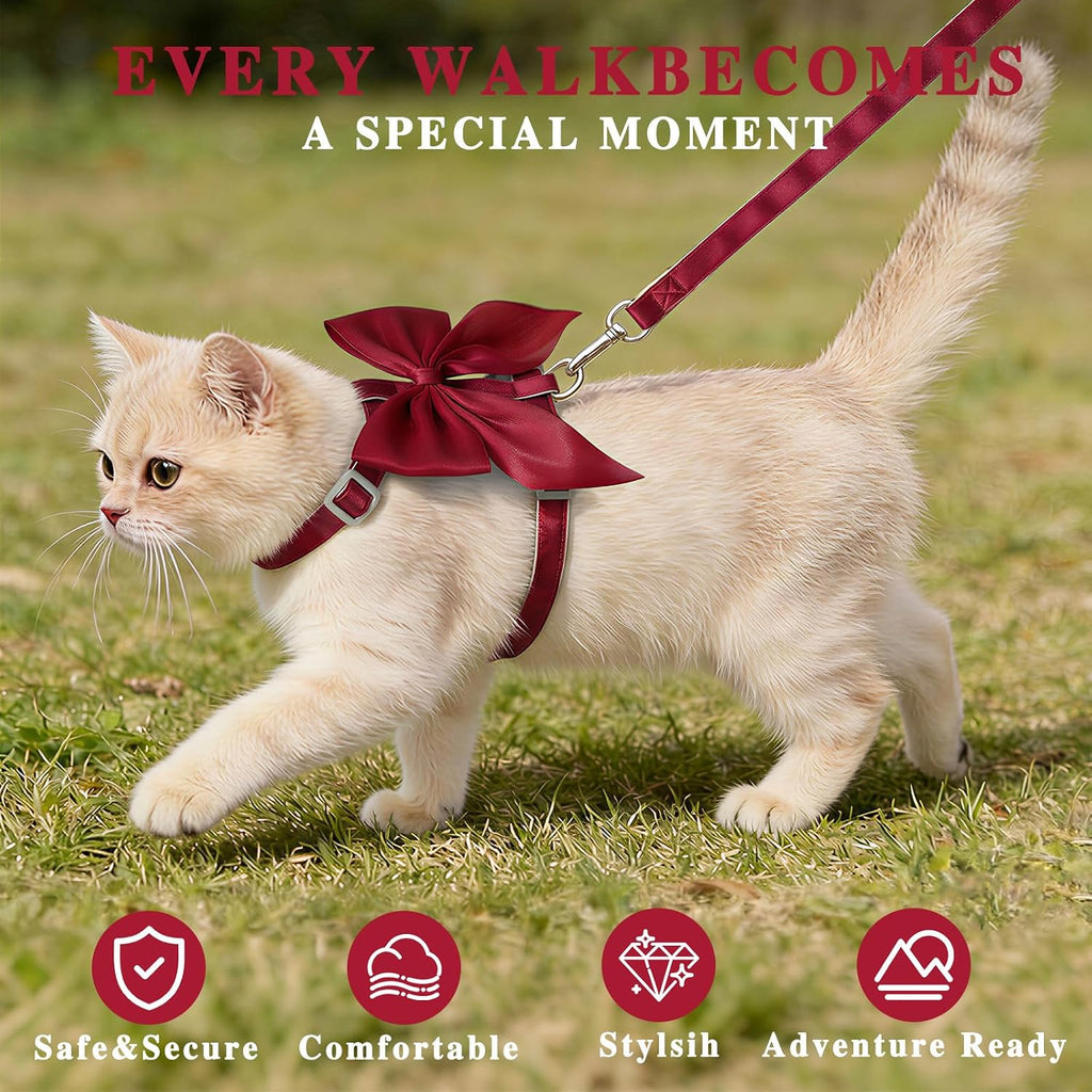 Tensho Red Bow Cat Harness and Leash Set, Escape Proof, M