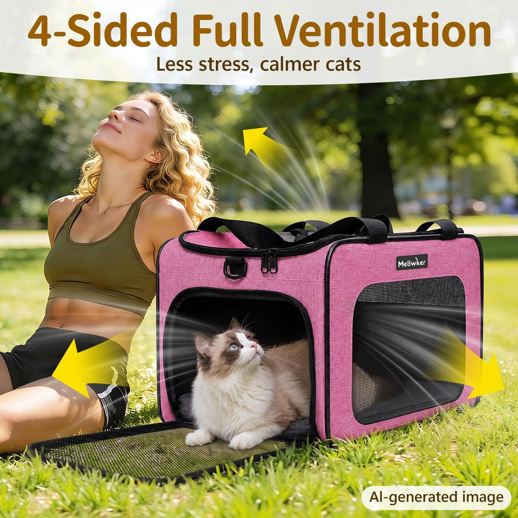 Soft-Sided Cat Dog Pet Travel Carrier Airline Approved, Medium Pink