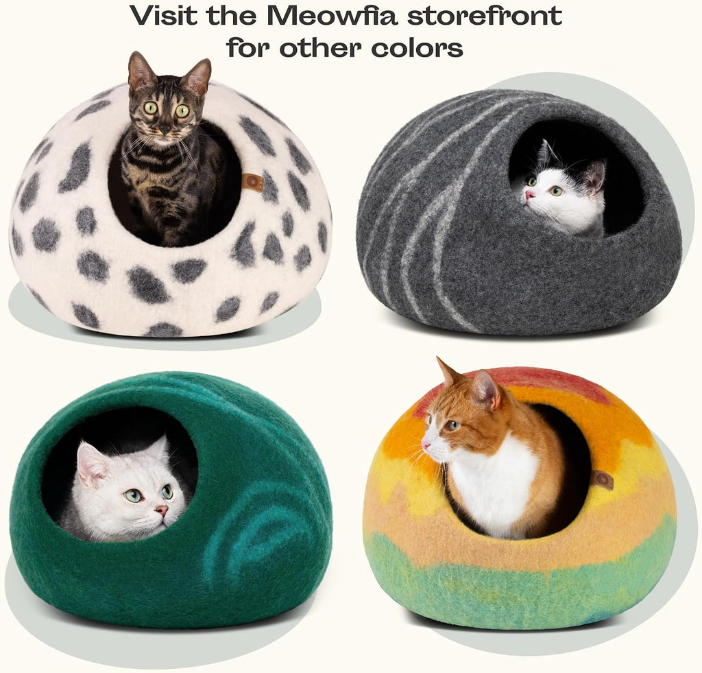 MEOWFIA Cat Cave - New Zealand Wool Bed for Indoor Cats (Emerald)