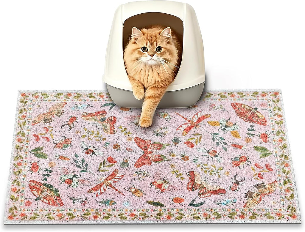 Cat Litter Mat, 24" x 16" Litter Mat, Traps 100% Cat Litter, Non-Slip Litter Box Trapping Mat, Cute Decor Litter Mat, Easy Clean for Scatter Control, Waterproof Urine Protection