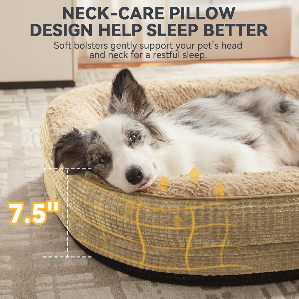 JOEJOY XL Orthopedic Dog Bed for Large Dogs, 360° Oval Bolster, 45"