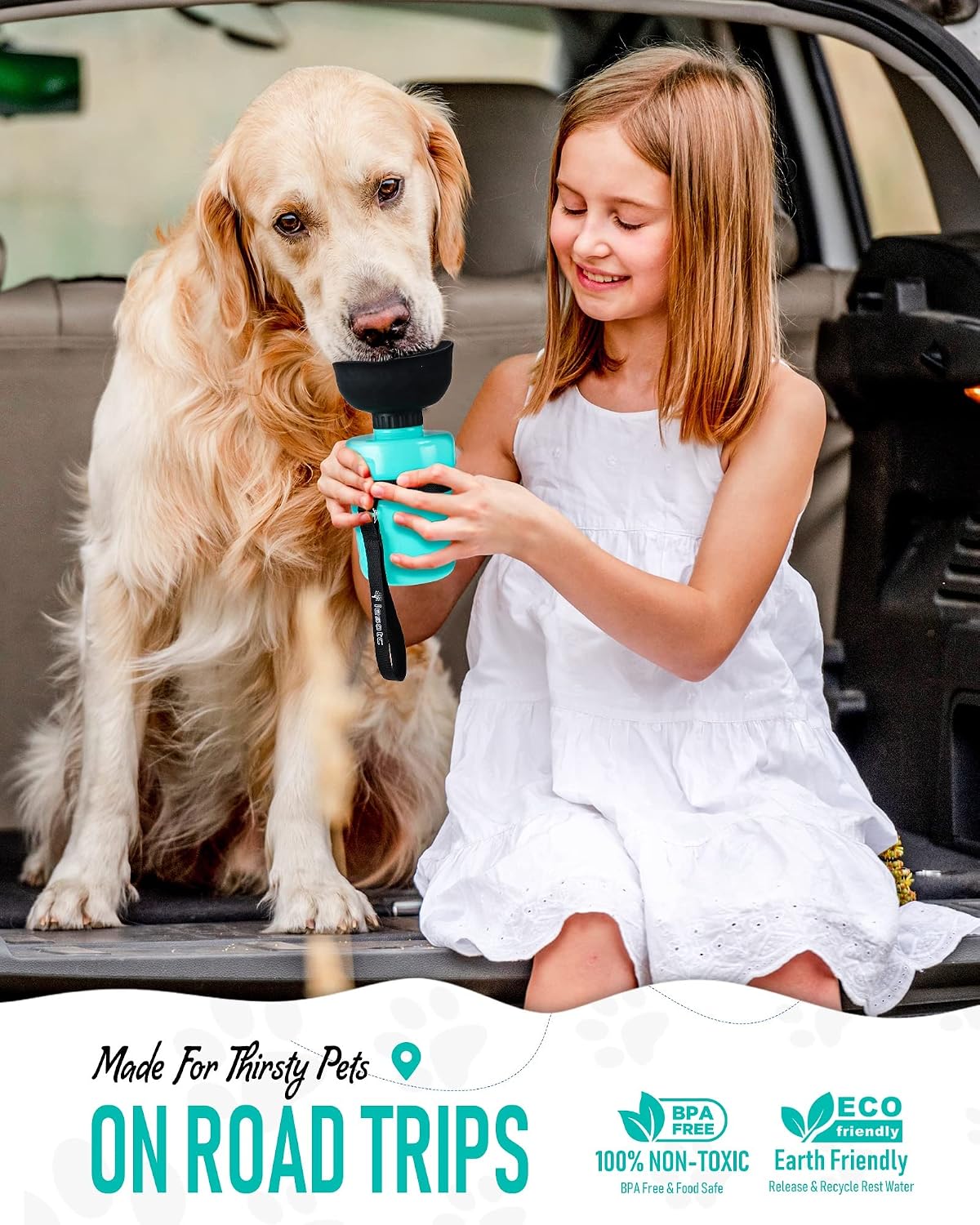 lesotc Dog Water Bottle, Portable Water Dispenser with Bowl, Leak Proof Pet Travel Squeeze Bottle, Puppy Essentials Dog Stuff Accessories for Outdoor Walking, Hiking, Camping 