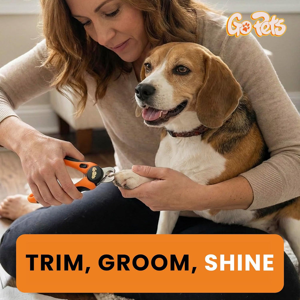 GoPets Nail Clipper for Large Dogs & Cats, Quick Sensor Safety Guard | Heavy Duty Trimmer for Thick Nails, Stainless Steel Blades, Grooming Tool for Pets, Non-Slip Handle Built-in Nail File 