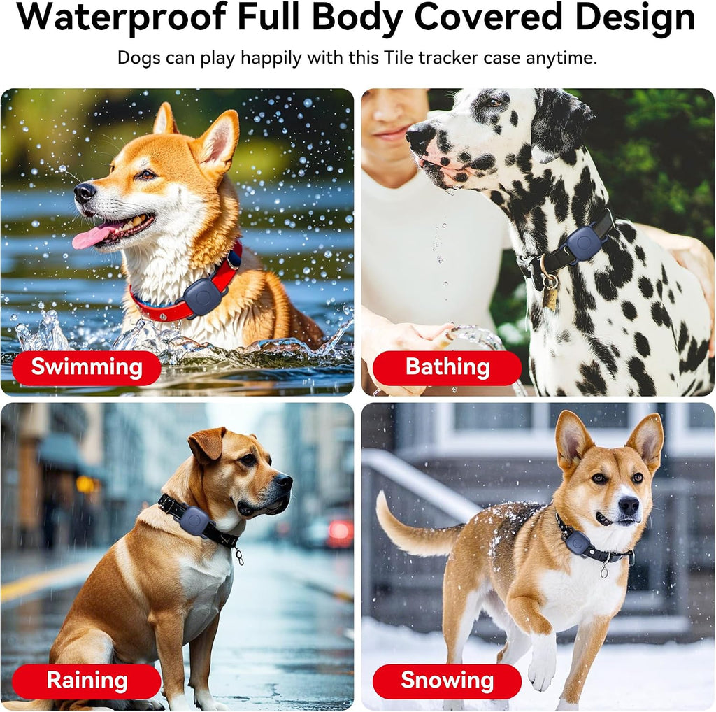 DDJ Waterproof Dog Collar Holder for Life360 Tile Mate Tracker, 4-Pack Durable Silicone Cover, Anti Lost for Life 360 Tile Tracker Case for Cat & pet Collars (Black, Navy Blue, Pink,White)
