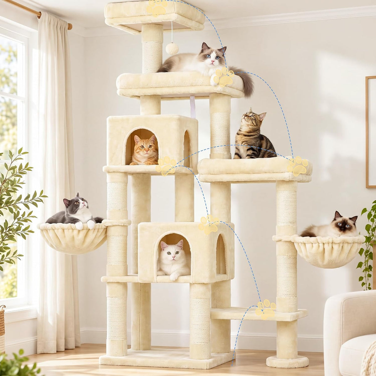 Hey-brother Cat Tree Tower with Stable Extended Base, 3 Platforms, MPJ038M