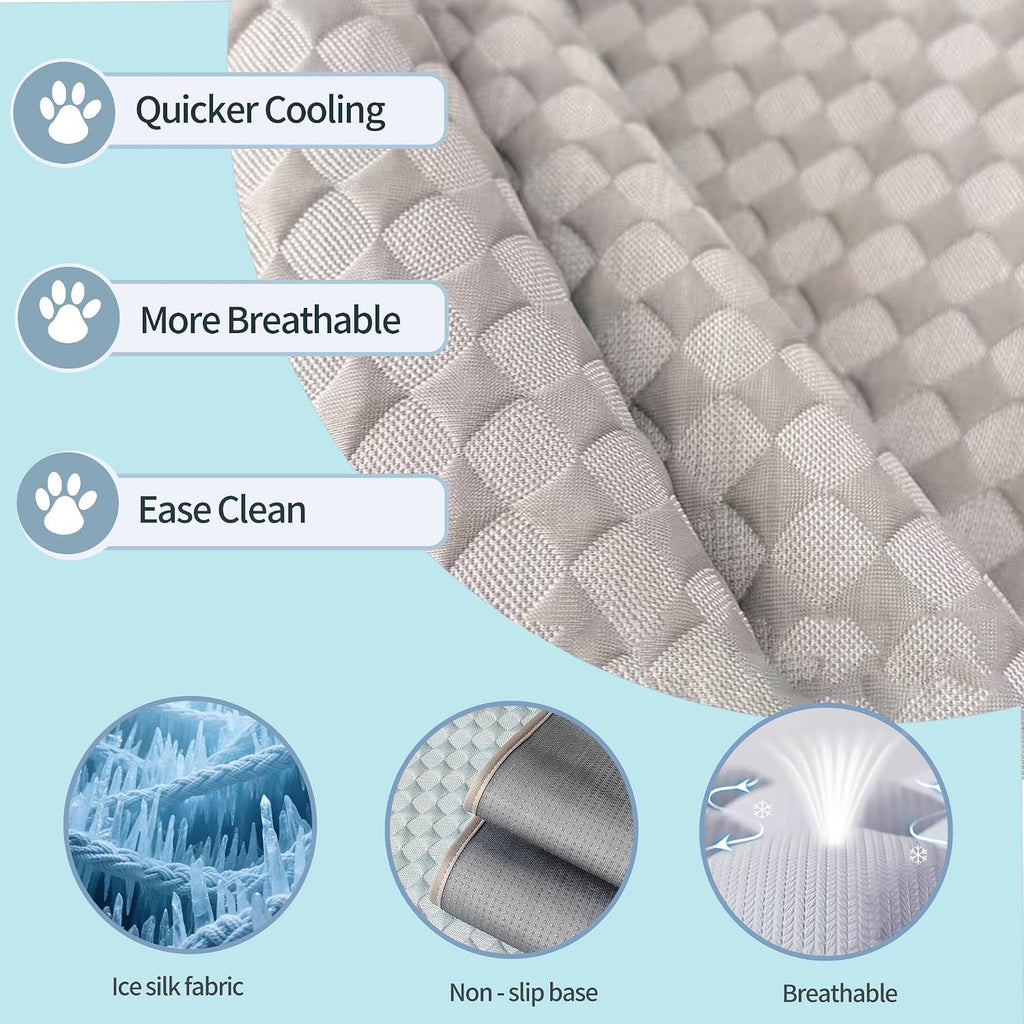 Summer Cooling Mat for Dogs and cats, Non-Slip Ice Silk Self Coo Mat for Medium and Large Pets,Non-Toxic,Scratch-Proof and Washable Sleeping Pad for Bed, Crate,Indoor,Outdoor, Car Seats, 40"x28"Grey