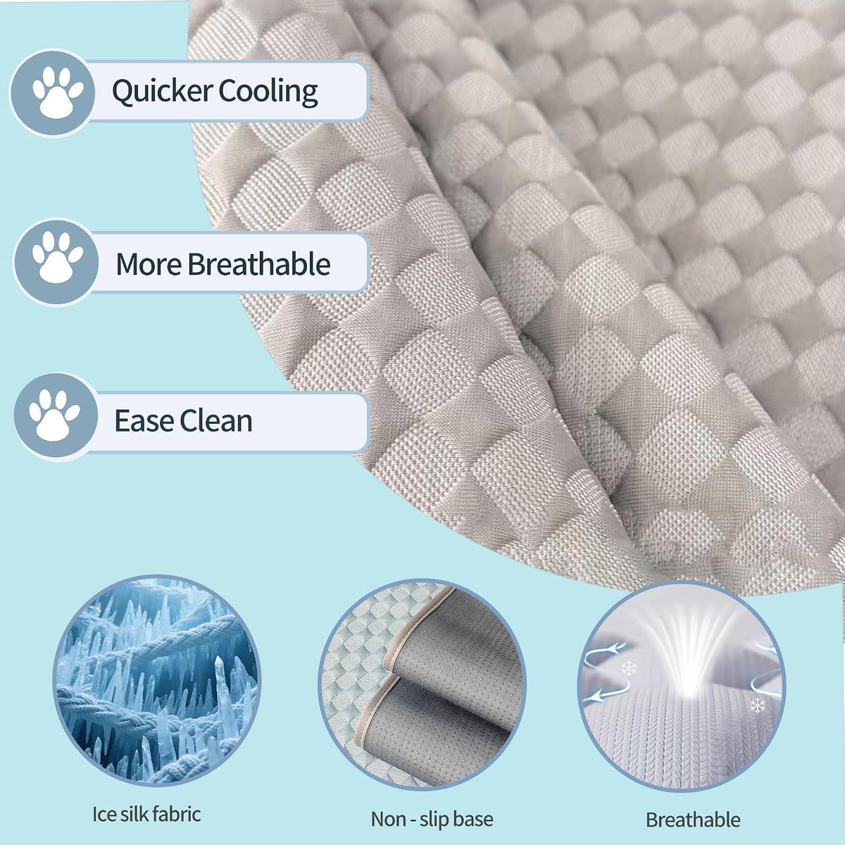 Summer Cooling Mat for Dogs and cats, Non-Slip Ice Silk Self Coo Mat for Medium and Large Pets,Non-Toxic,Scratch-Proof and Washable Sleeping Pad for Bed, Crate,Indoor,Outdoor, Car Seats, 40"x28"Grey