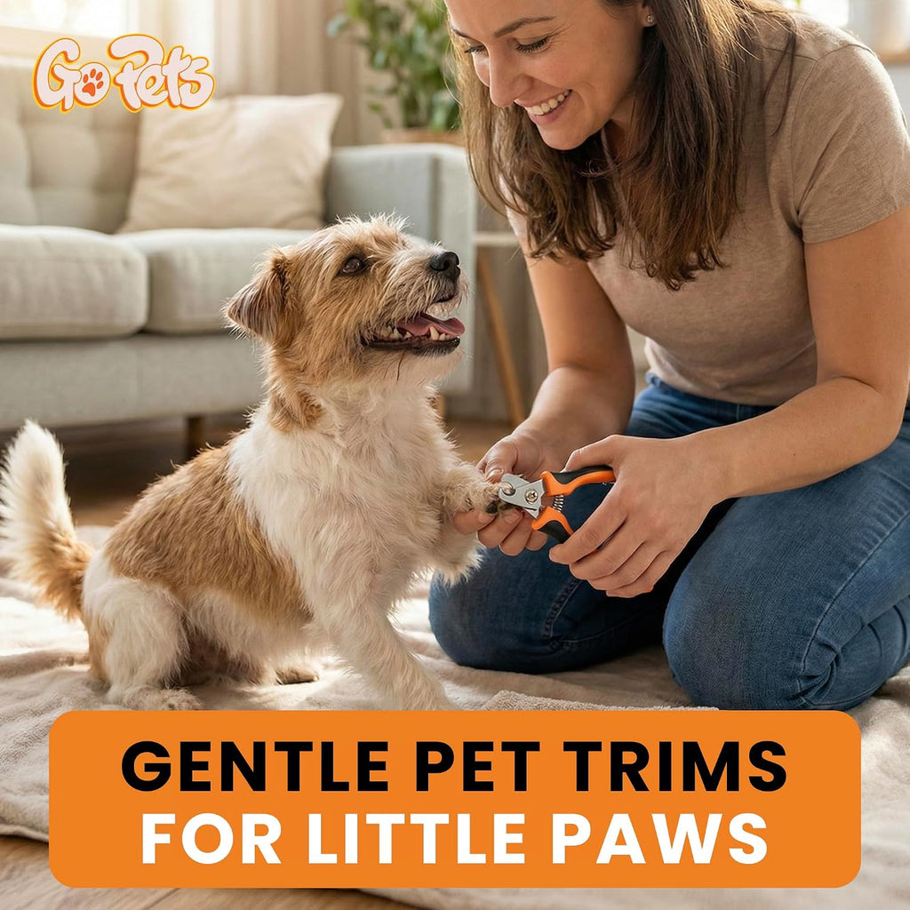 GoPets Nail Clipper for Small to Medium Pets, Quick Sensor Safety Guard | Heavy Duty Trimmer for Thick Nails, Stainless Steel Blades, Grooming Tool for Dogs & Cats, Non-Slip Handle Built-in Nail File 