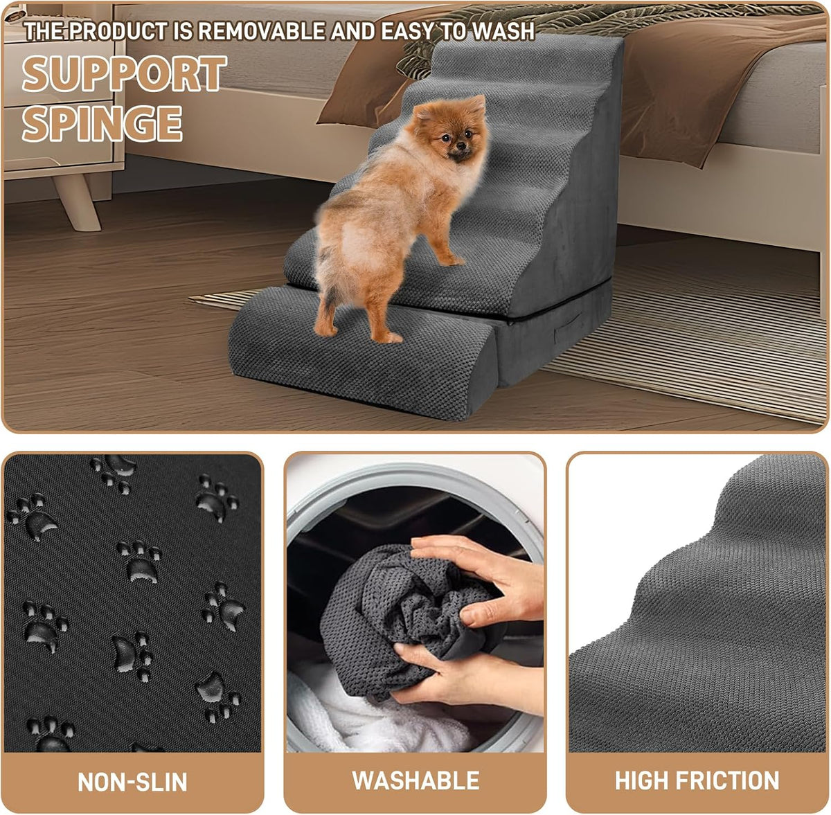 Dog Stairs for High Beds 30-36" H 6-Step Pet Stairs for Large Dogs