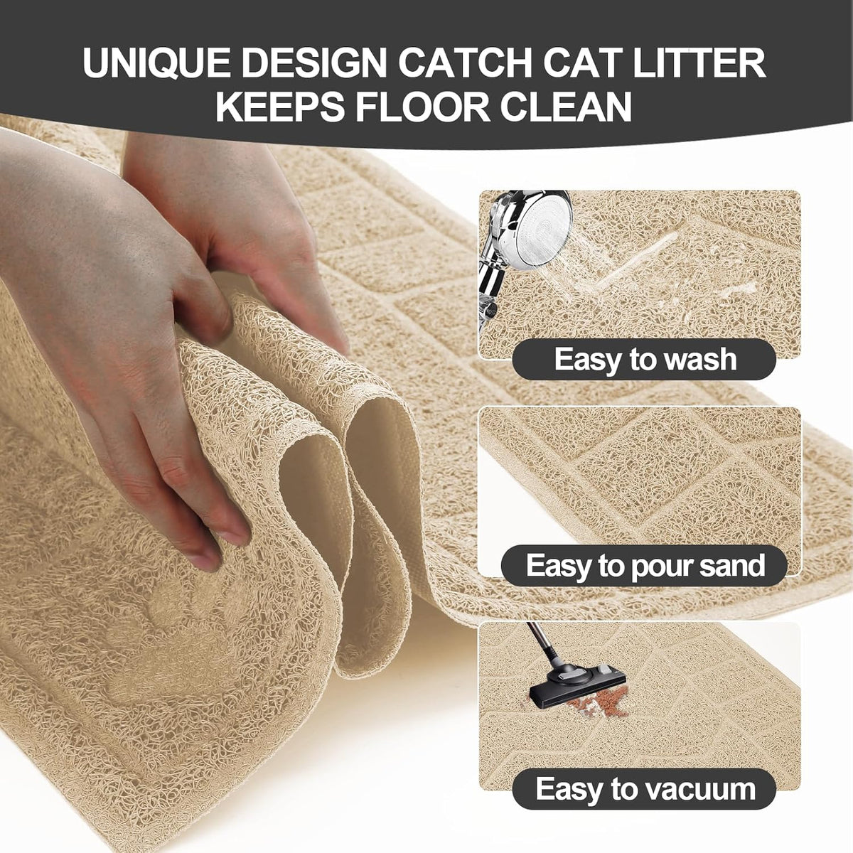 Cat Litter Box Mat, 35" x 24" Large Waterproof Litter Trapping Mat | Thick Mesh Traps Litter, Non-Slip Kitty Litter Mat for Indoor Cat, Soft Paws, BPA-Free, Multi-Use, Easy Clean, Large Coverage