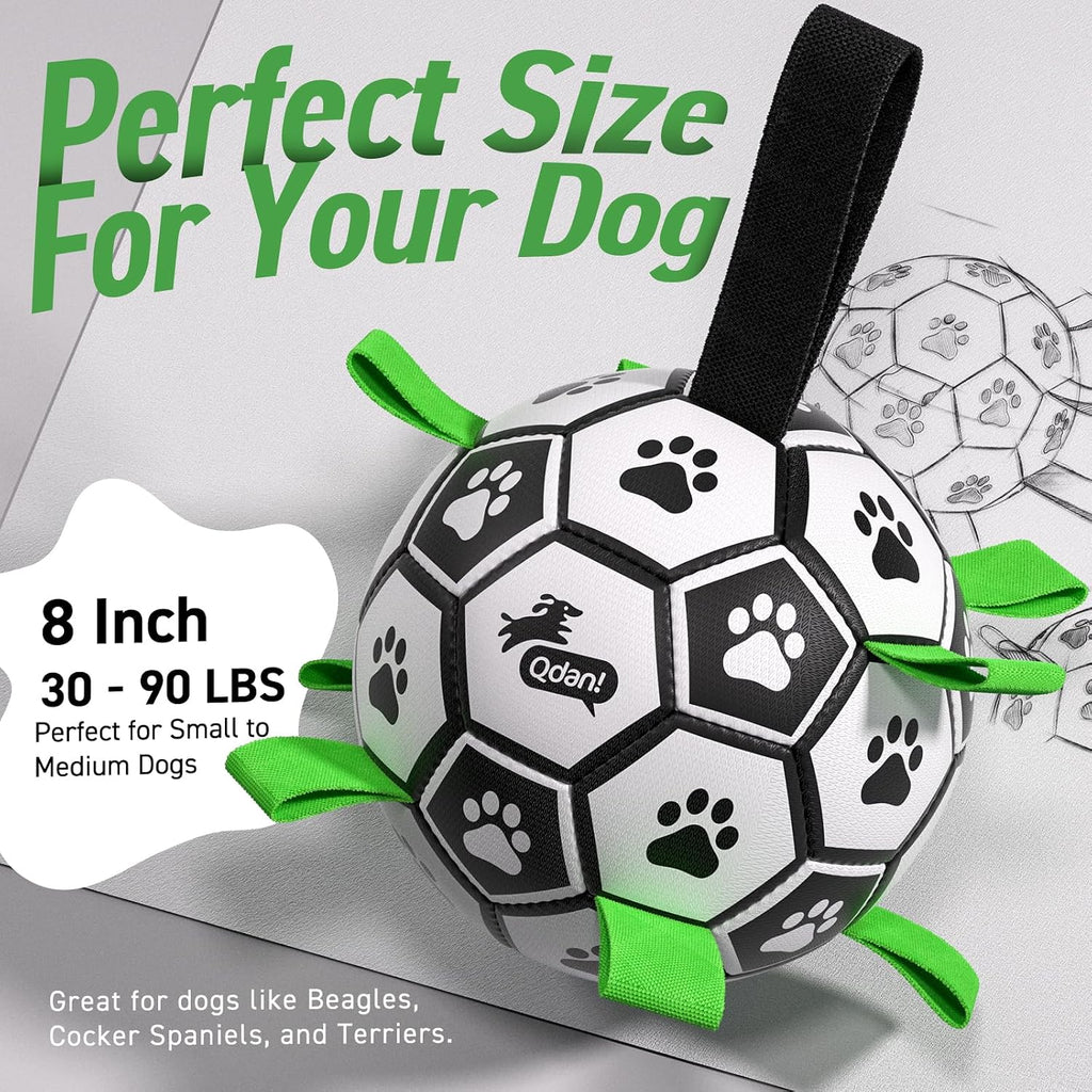 QDAN Large Dog Toys, Soccer Ball for Dogs with Straps, Herding Dog Balls | Interactive Soccer Toys for Tug of War, 8 Inch Dog Ball for Medium Large Puppy, Birthday Toy for 30-90 lbs Dogs, Water Toy
