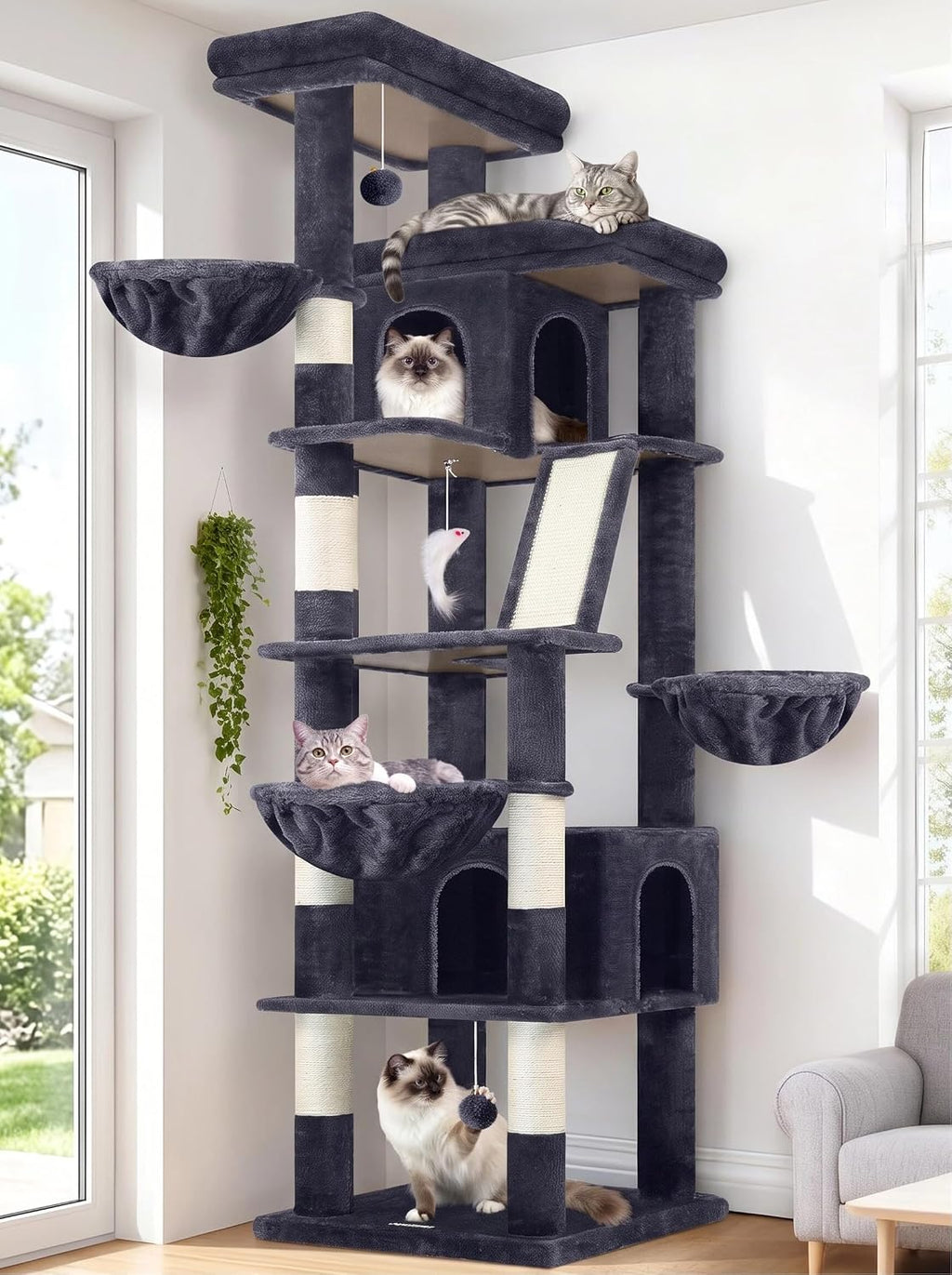 Globlazer 80in XXL Extra Large Corner Cat Tree Tower, S80G, Dark Grey