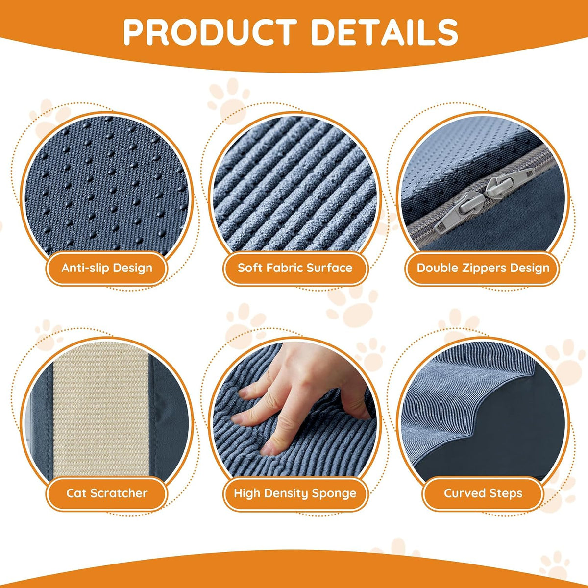 Ahpmeoa Dog Stairs for Small Dogs 15.7" H, Dog Ramp for Bed, 3-Step, Navy