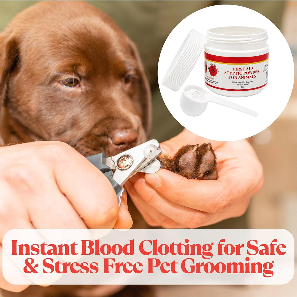 5 oz Styptic Powder for Dogs, Cats & Birds Stops Bleeding– Quick Blood Clotting for Nail Clipping, Minor Cuts, Tail Docking & Wing Clipping – Pet First Aid Hemostatic Powder with Sealed Top & Scoop