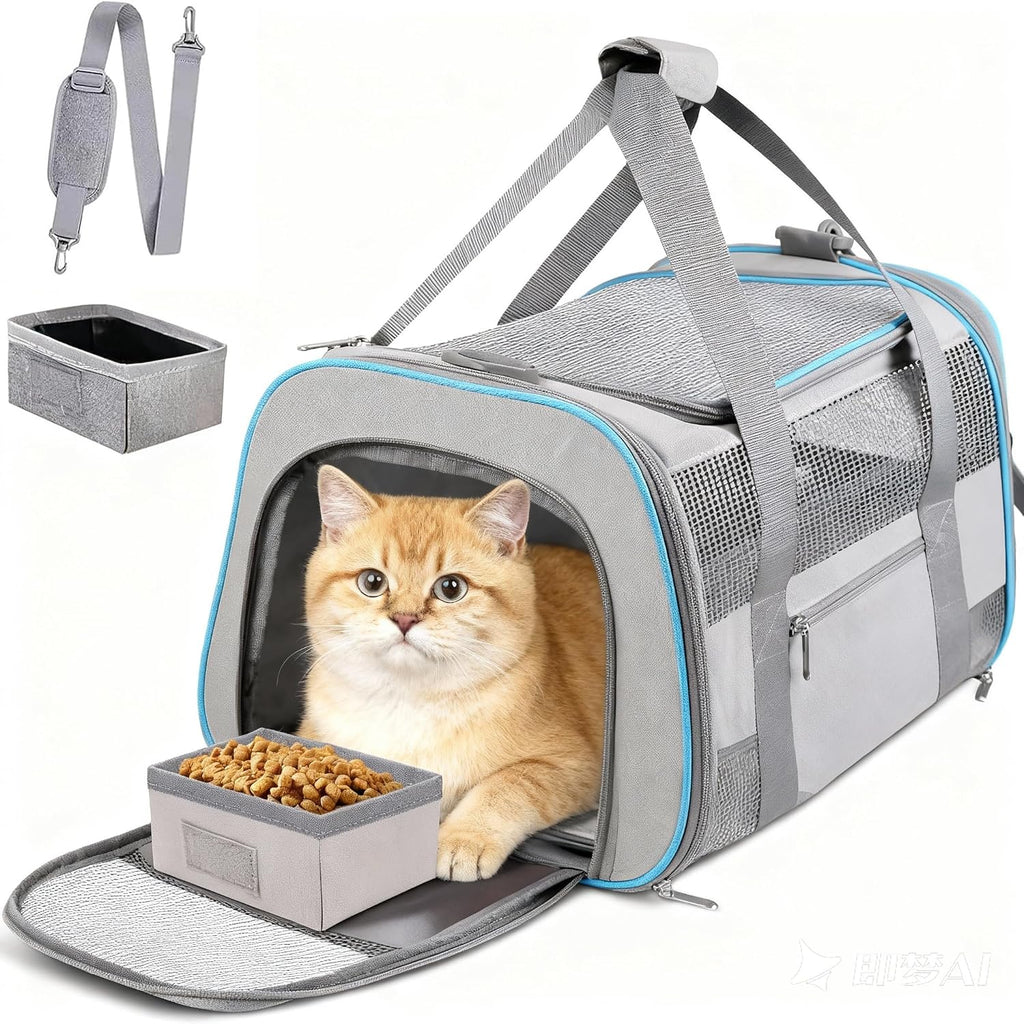 17" Soft Cat Carrier with Shoulder Strap for Travell, Light Grey