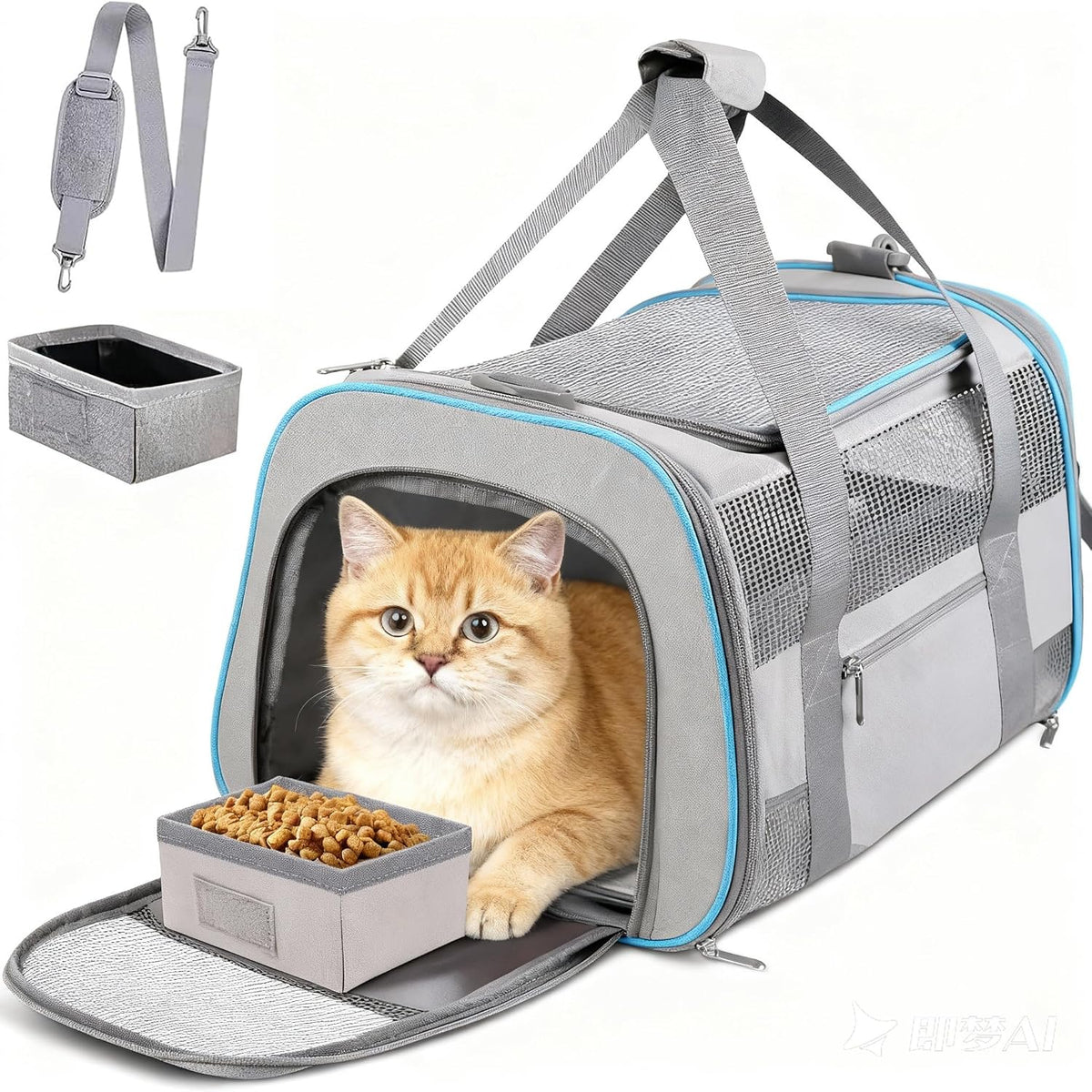 17" Soft Cat Carrier with Shoulder Strap for Travell, Light Grey