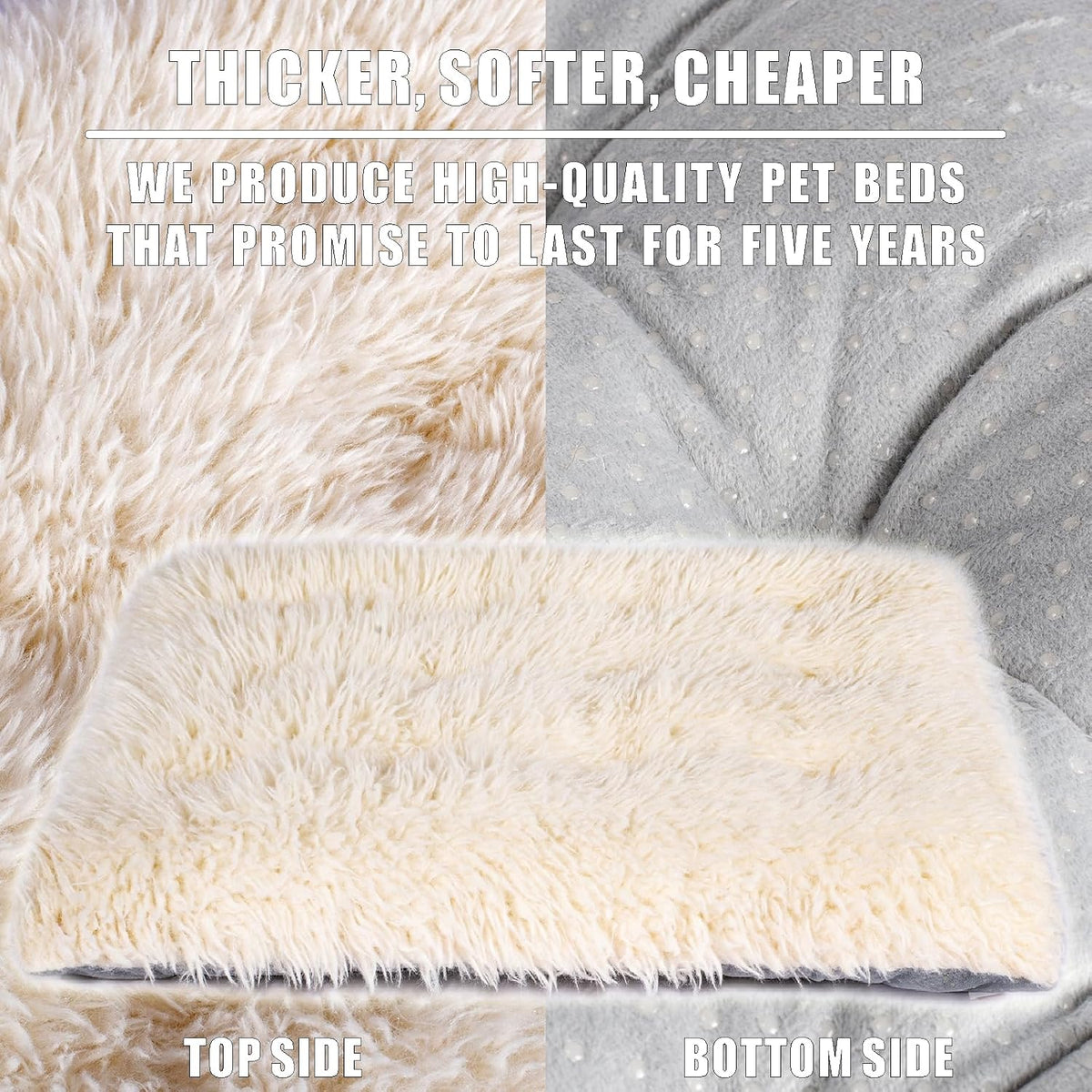 Machine Washable Dog Bed, Deluxe Plush Dog Crate Pad and Cat Bed, Anti-Slip Bottom Kennel Pad Mat, Fuzzy Pet Beds for Large, Medium, Small Dogs Breeds (Ivory, 24.0" L x 18.0" W x 3.0" Th x 2 Pack)