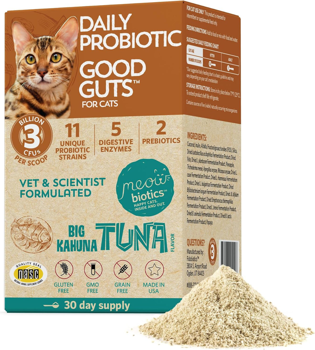 Meowbiotics Good Guts Probiotic Powder for Cats, Tuna Flavor, 30 Days