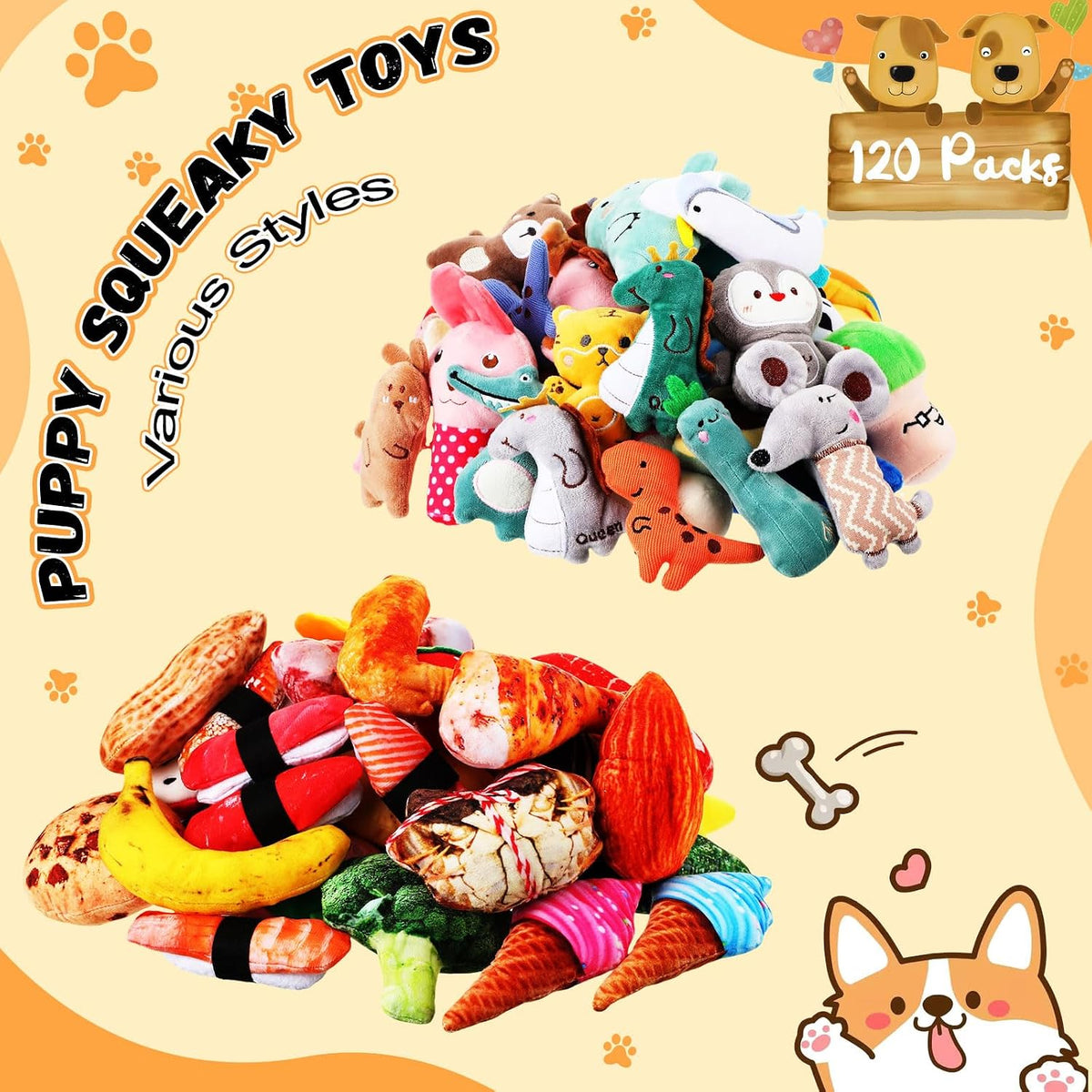 Libima 120 Pack Small Squeaky Dog Toys Bulk for Puppy Small Dog
