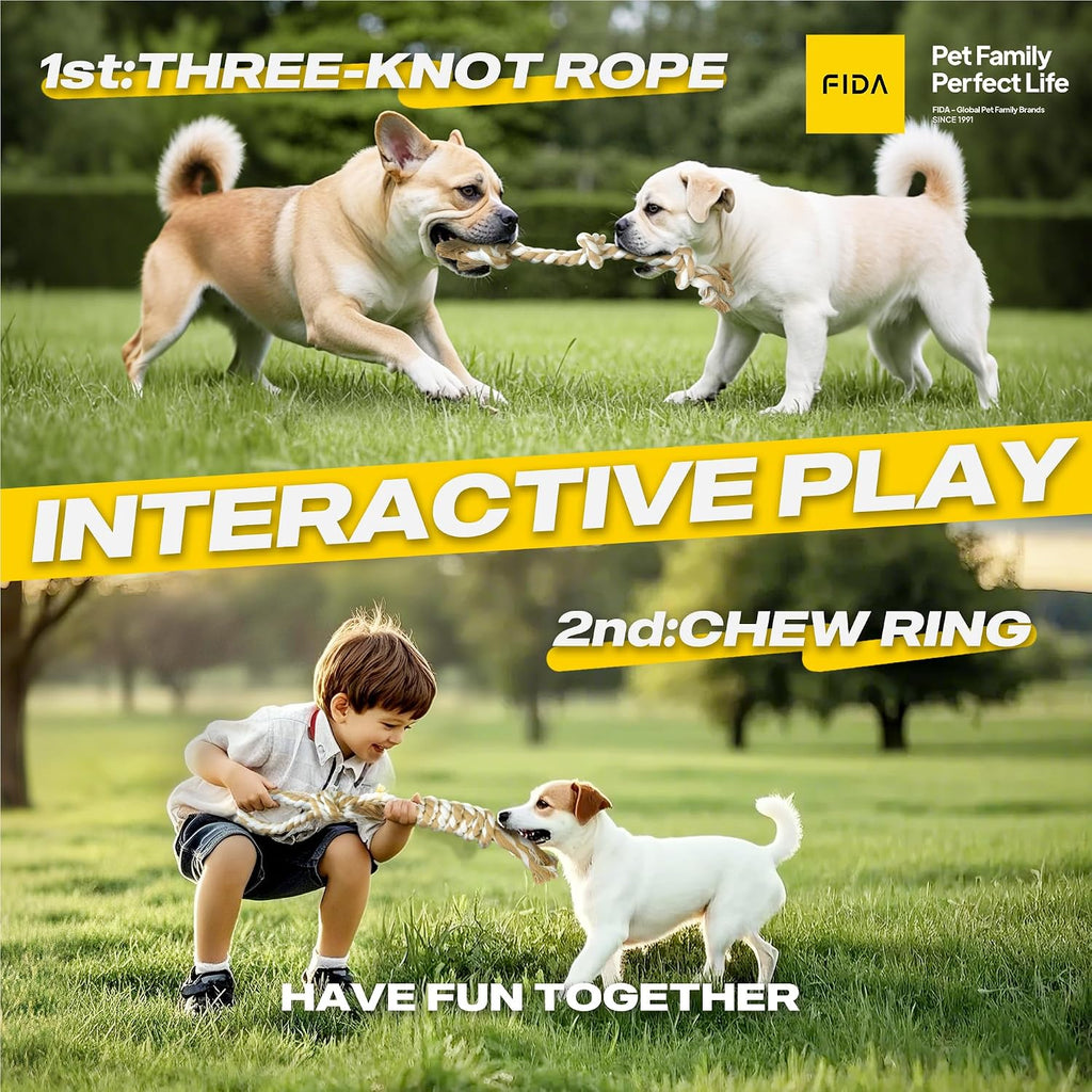 Fida Dog Rope Toys, 4 Pack Cotton Puppy Teething and Chew Toys | Durable Rope Toys for Tug of War and Interactive Play, Indoor/Outdoor, Helps Relieve Boredom for Small Medium Dogs