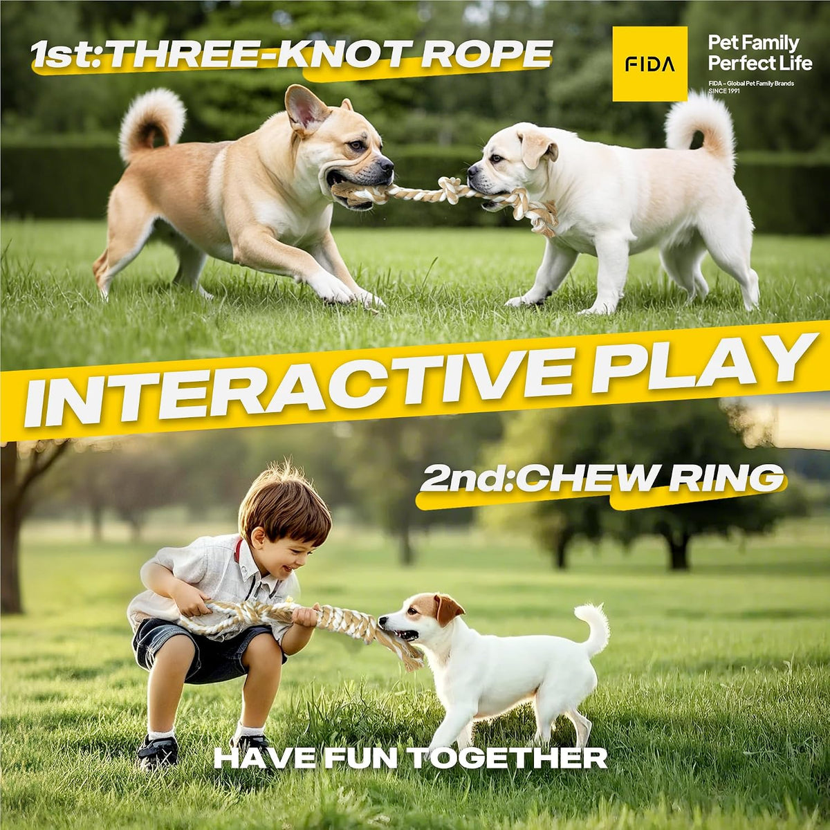 Fida Dog Rope Toys, 4 Pack Cotton Puppy Teething and Chew Toys | Durable Rope Toys for Tug of War and Interactive Play, Indoor/Outdoor, Helps Relieve Boredom for Small Medium Dogs