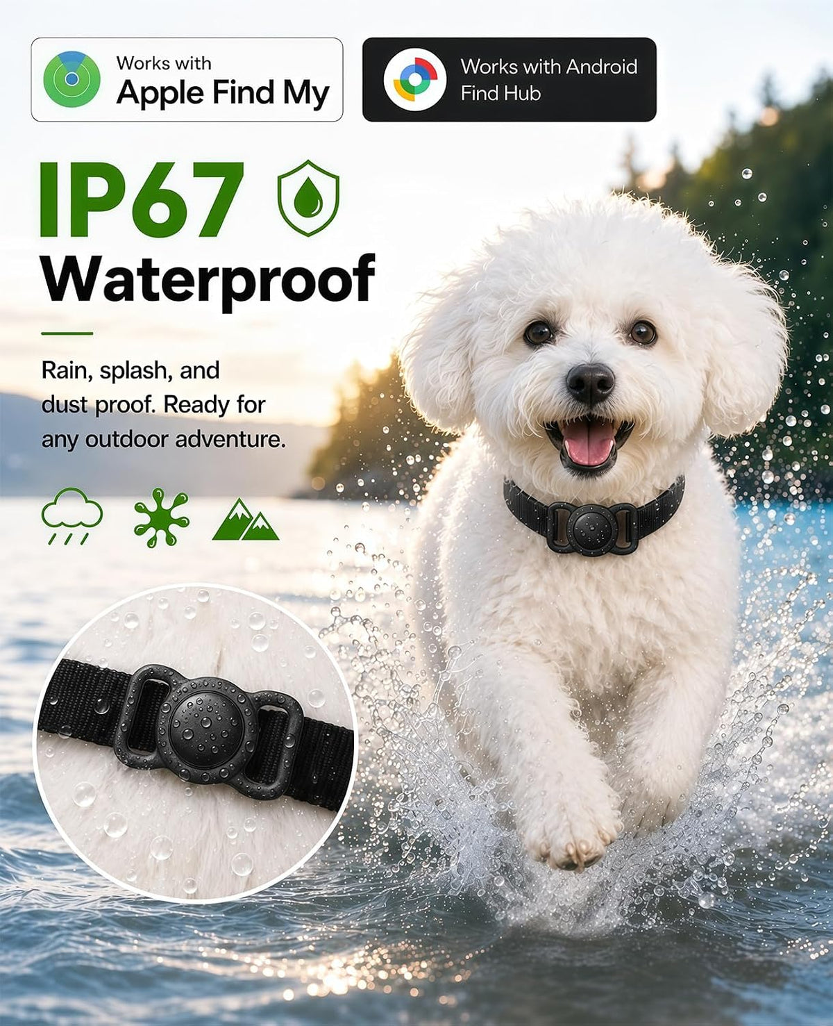 GPS Tracker for Dogs and Cats, iOS & Android, Real-Time Tracking (Pearl Black)