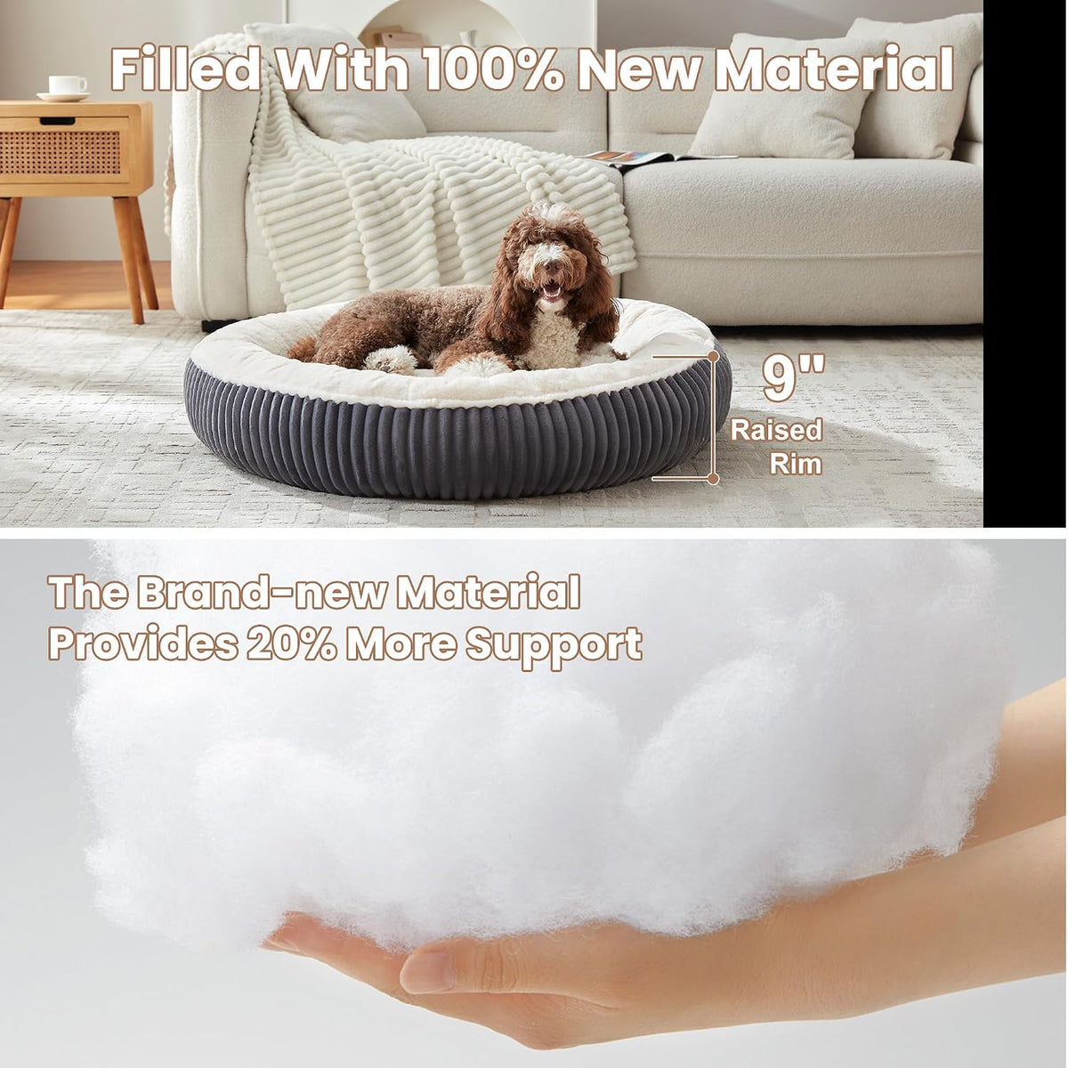 42 inches Calming Donut Dog Bed for Large Plus Dogs,Charcoal