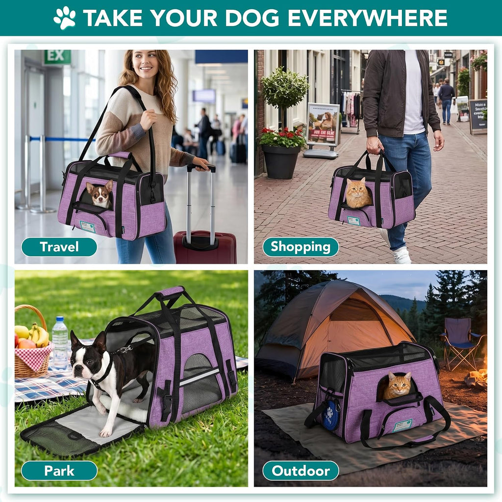 PetAmi Airline Approved Pet Carrier Cats & Small Dogs, Large Heather Purple