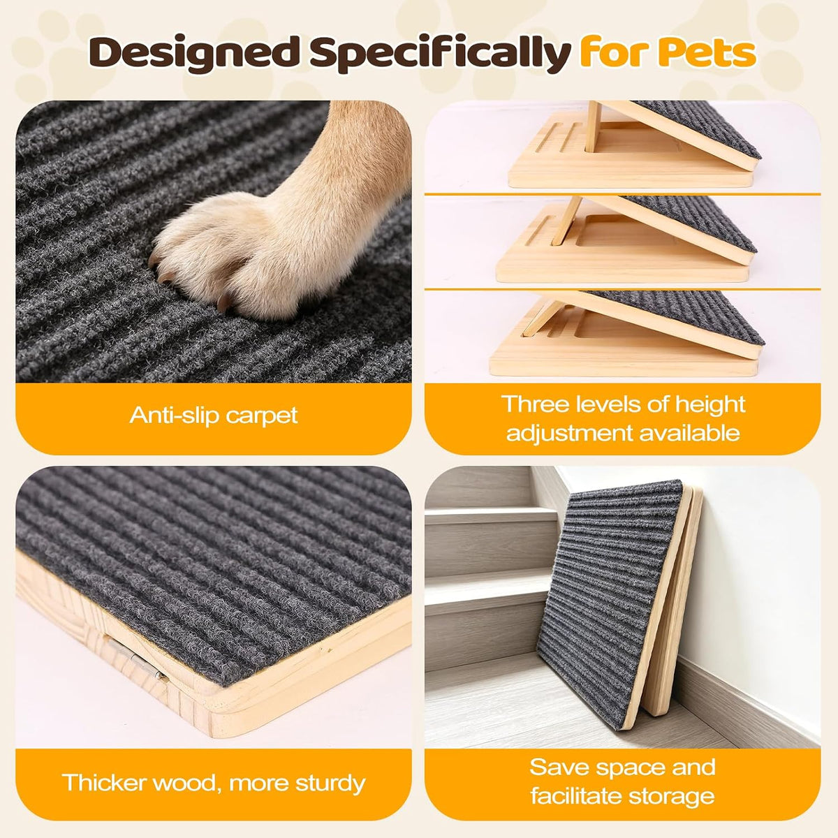 2Pcs Dog Ramp for Stairs, Adjustable Foldable Ramp for Small Dogs