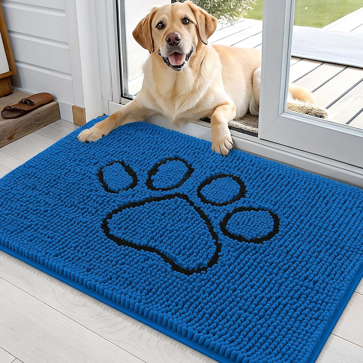 OLANLY Dog Door Mat for Muddy Paws 30x20, Paw Print Design Chenille Mud Mat