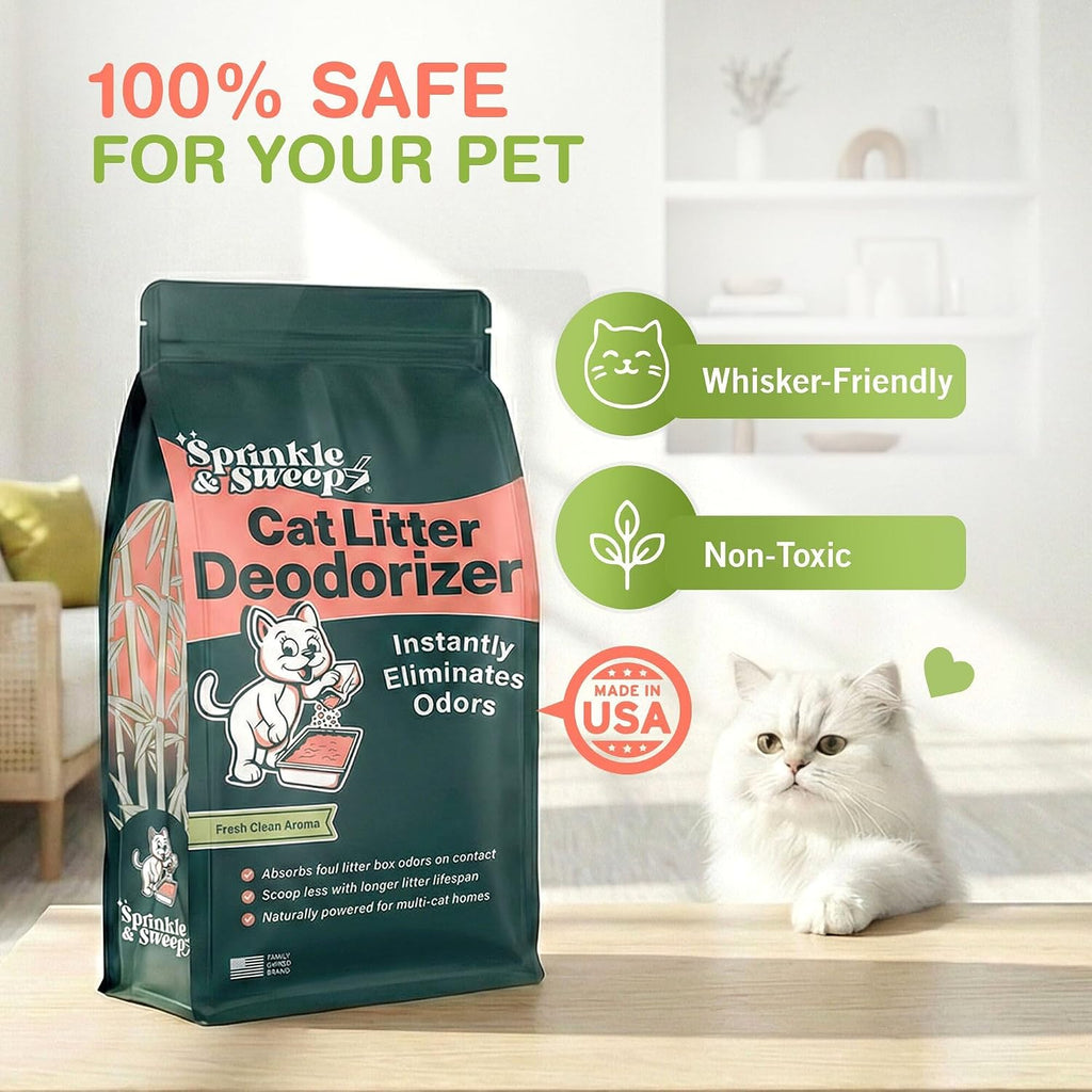 Sprinkle & Sweep: Litter Box Deodorizer - 4 Pack, 8oz Bags - Cat & Kitten Home Odor Neutralizer, Ultra-Absorbent Formula, Non-Toxic, Pet Smell Control