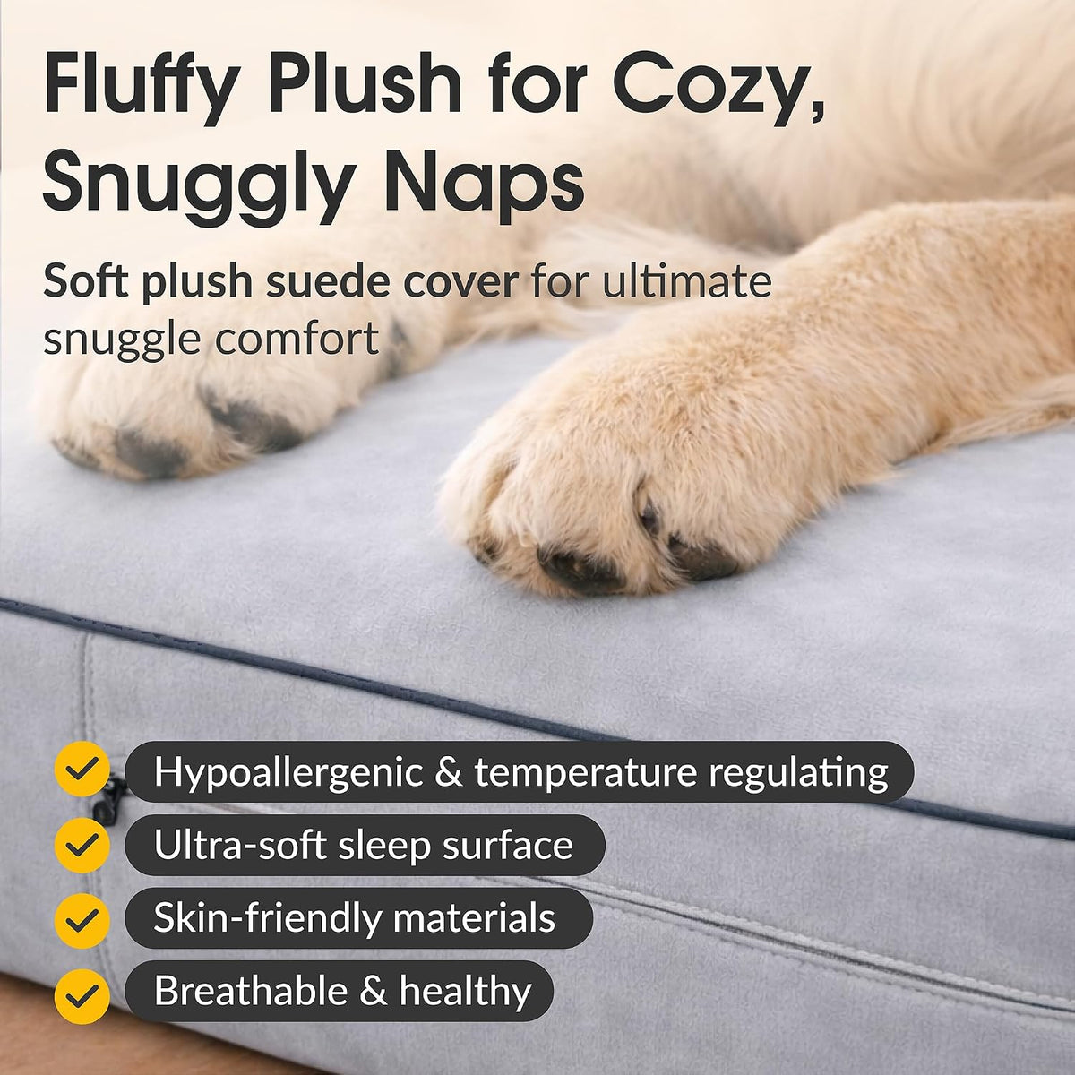 KOPEKS Orthopedic Memory Foam Dog Bed 7" Inch Thick Extra Large Dog Bed With Pillow Grey 50"x34"x10" Includes Waterproof Liner & Durable Removable Cover With Smart Design