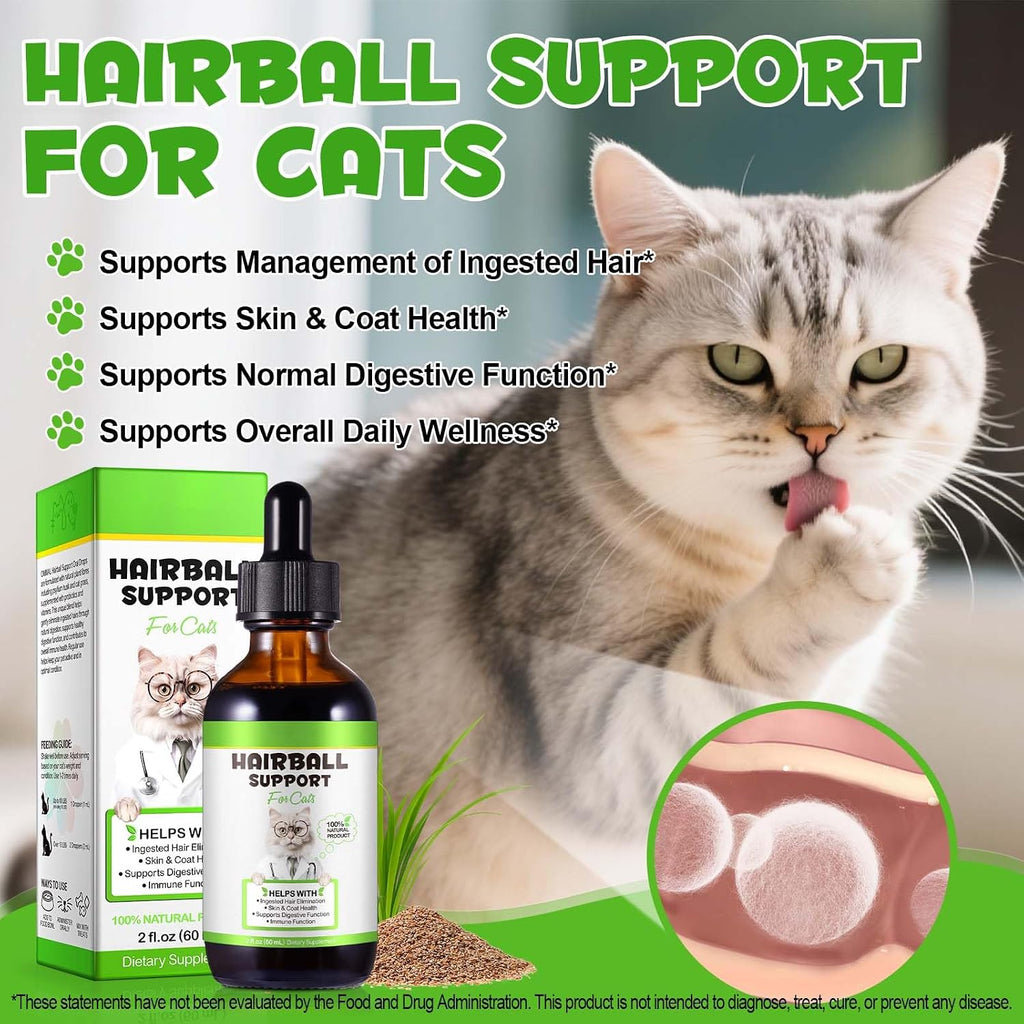 Hairball Treatment for Cats, Cat Hairball Remedy, Hairballs Drops Promotes Natural Passage of Hairballs, Supports Skin & Coat, Digestion, Immune - Chicken Flavor, 60ML