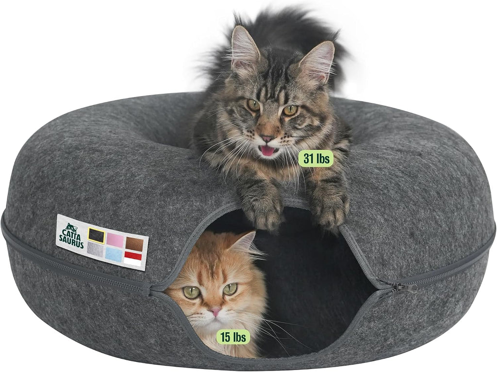 Peekaboo Cat Cave Donut for Multiple & Jumbo Cats up to 45 lbs, Dark Gray