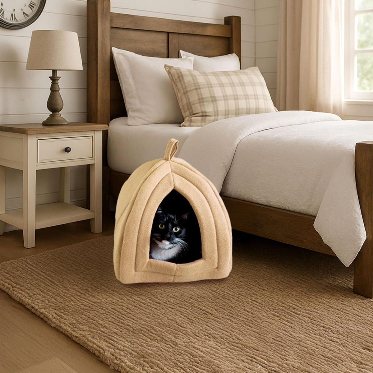 Cat House - Indoor Bed with Removable Foam Cushion - Pet Tent for Puppies, Rabbits, Guinea Pigs, Hedgehogs, and Other Small Animals by PETMAKER (Tan)