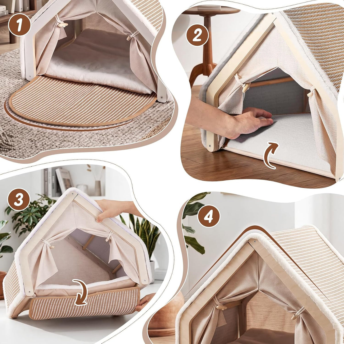 Cat House Indoor, 3-in-1 Wicker Cat Condo Scratcher Cave