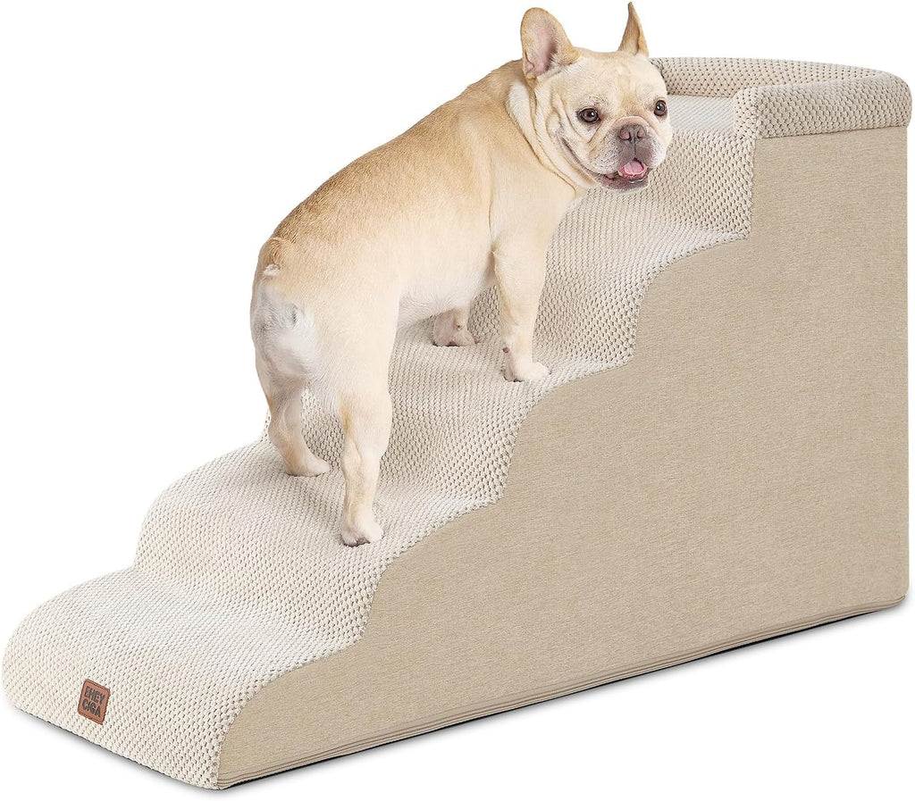 EHEYCIGA 5-Step Curved Dog Stairs for High Beds 20.7" H, Beige