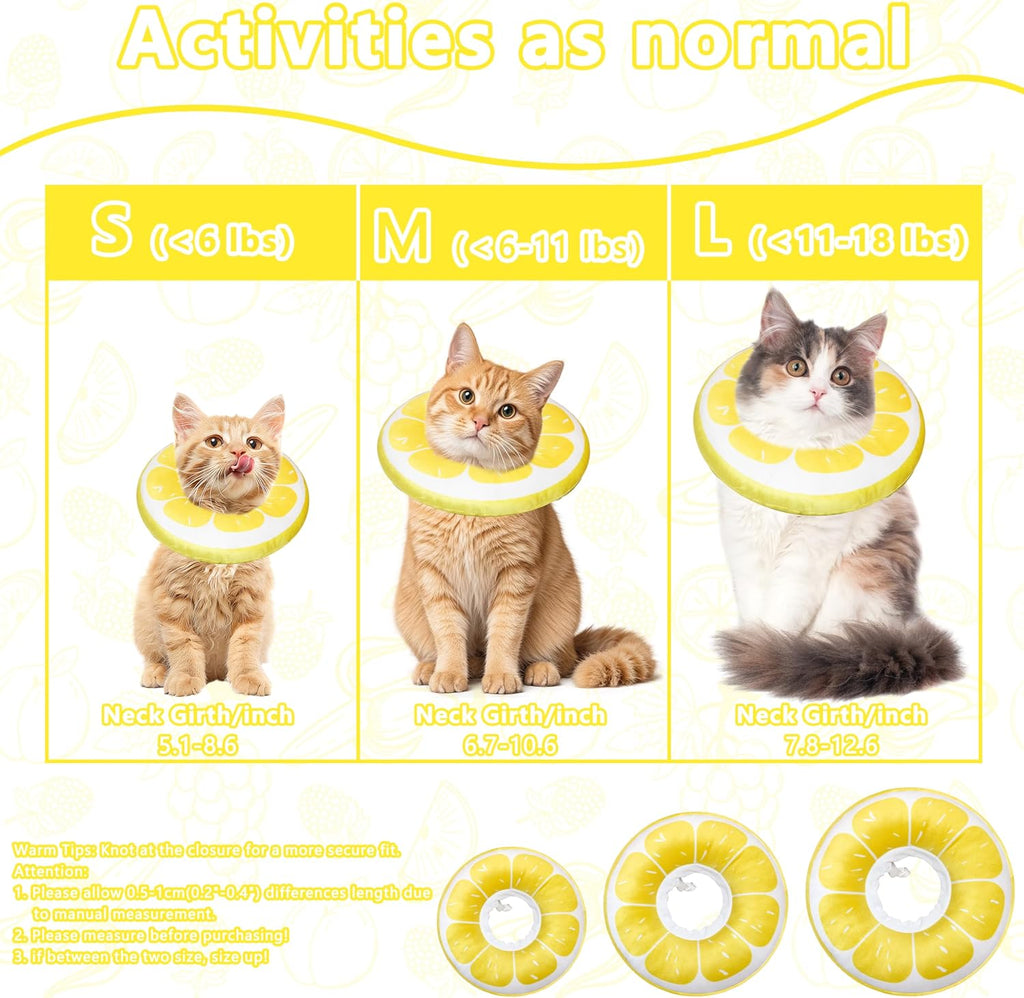 Cat Cone Collar Soft, Adjustable Cat Recovery Cone (Lemon, L)