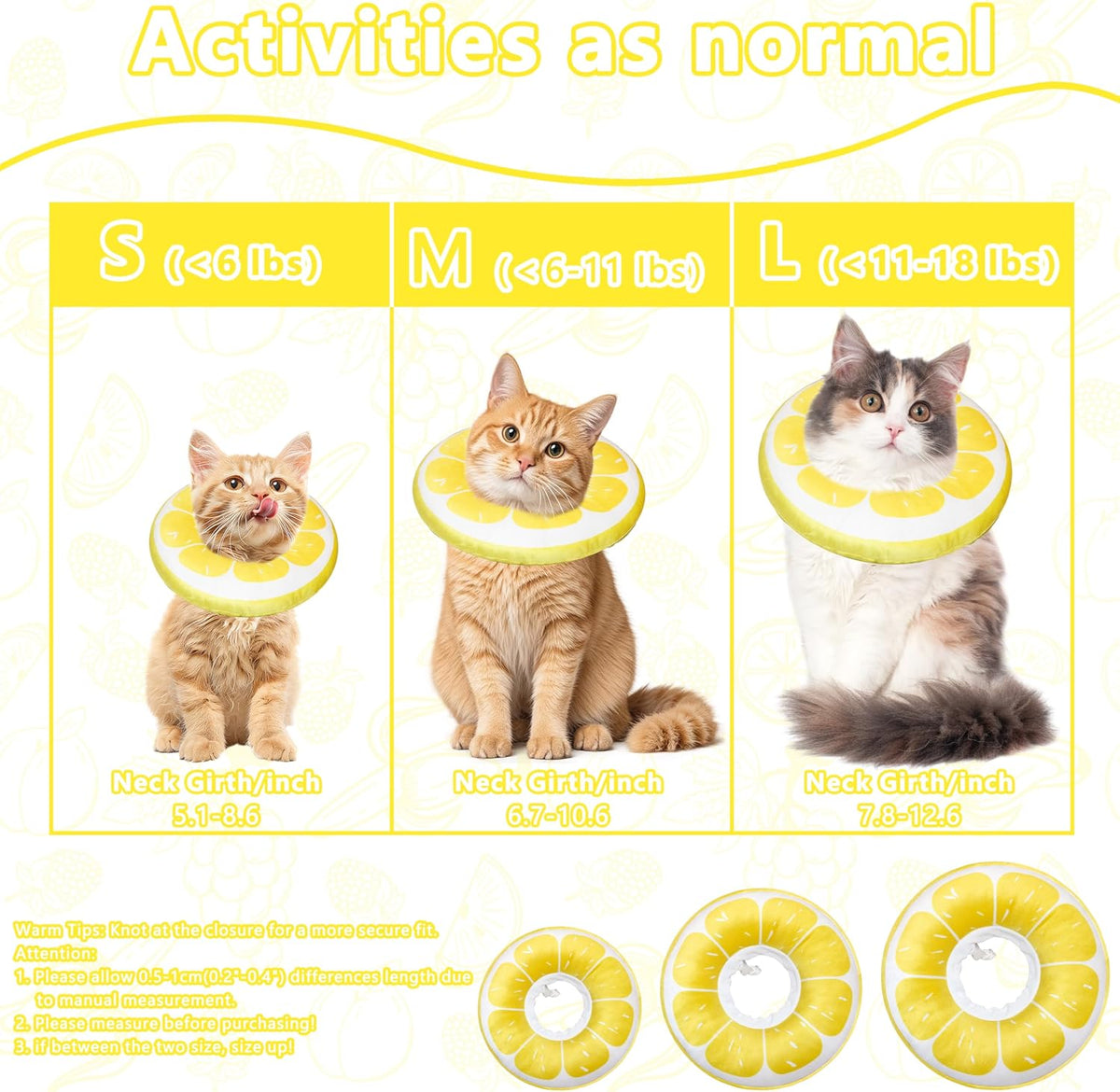 Cat Cone Collar Soft, Adjustable Cat Recovery Cone (Lemon, L)