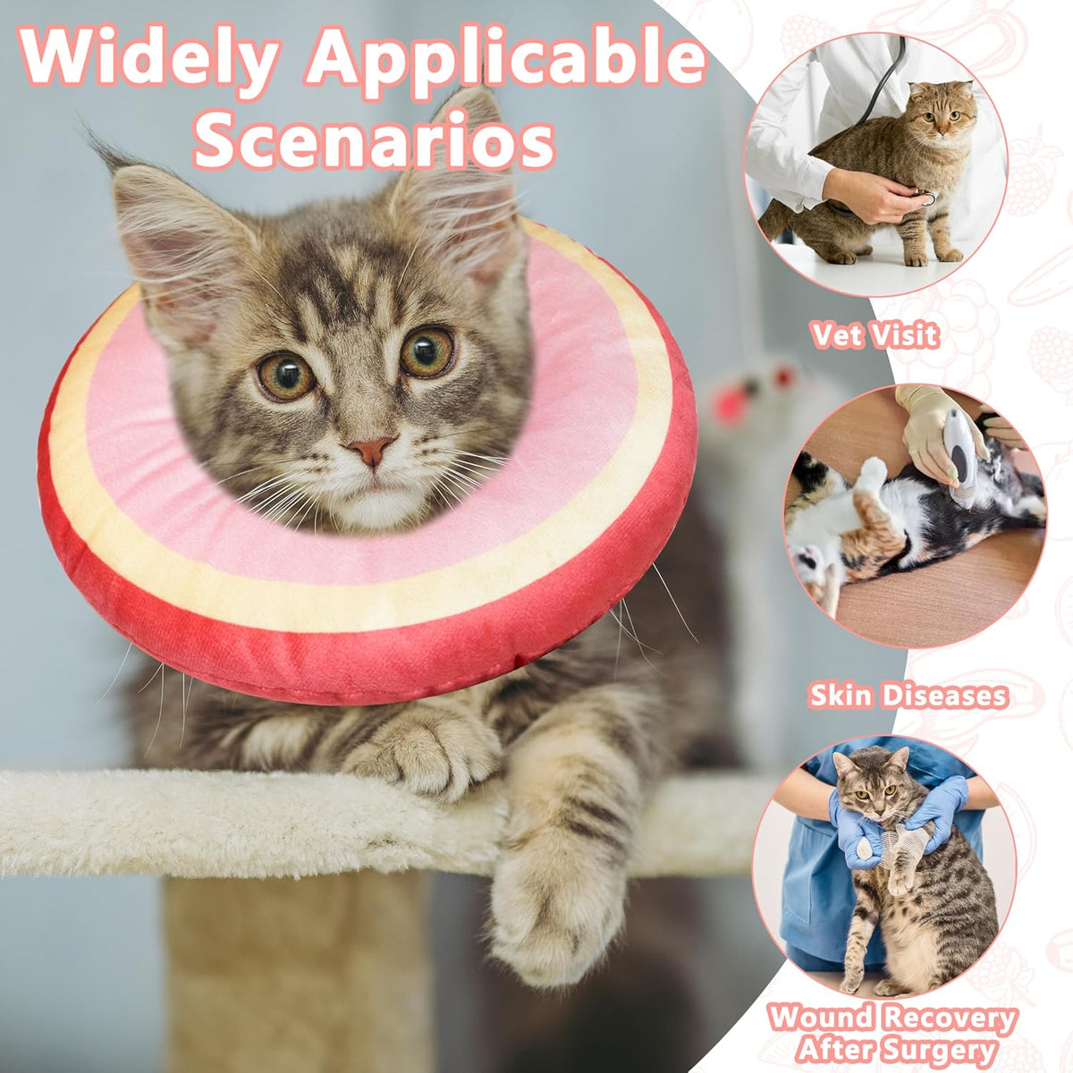 Cat Cone Collar Soft, Adjustable Cat Recovery Cone (Peach, S)