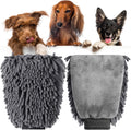 Teenyyou 2 Pcs Dog Towel Chenille Microfiber Pet Grooming Gloves,Grey