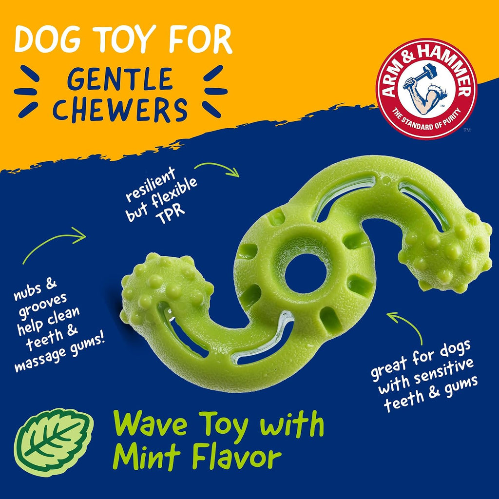 Arm & Hammer Nubbies Wave Dog Dental Chew Toy, Mint Flavor | TPR construction, baking soda infused, no-stuffing design, reduces plaque and tartar, for gentle chewers