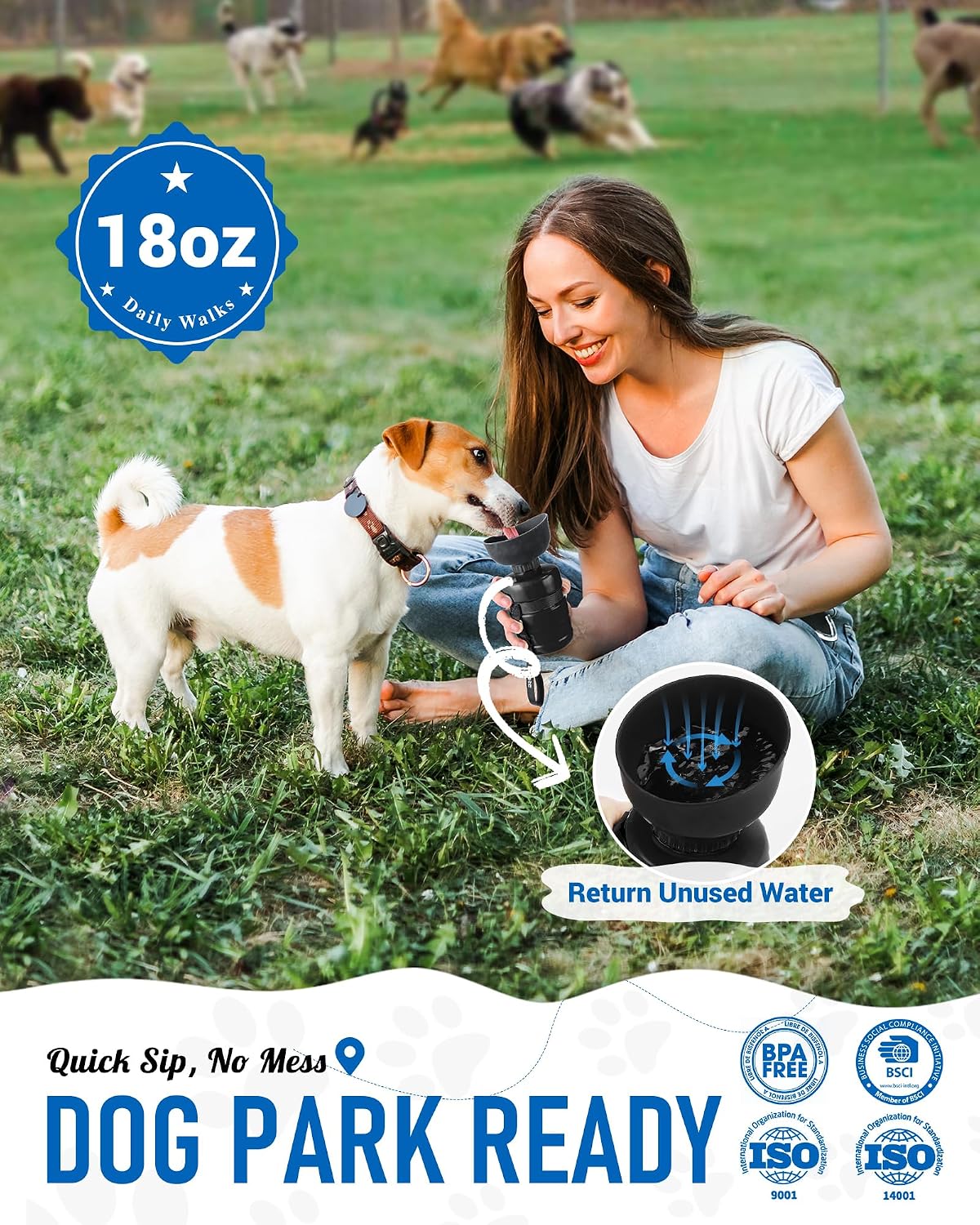 lesotc Dog Water Bottle, Portable Water Dispenser with Travel Water Bowl, Leak Proof Pet Travel Squeeze Bottle, Puppy Essentials Dog Stuff Accessories for Outdoor Walking, Hiking, Camping 
