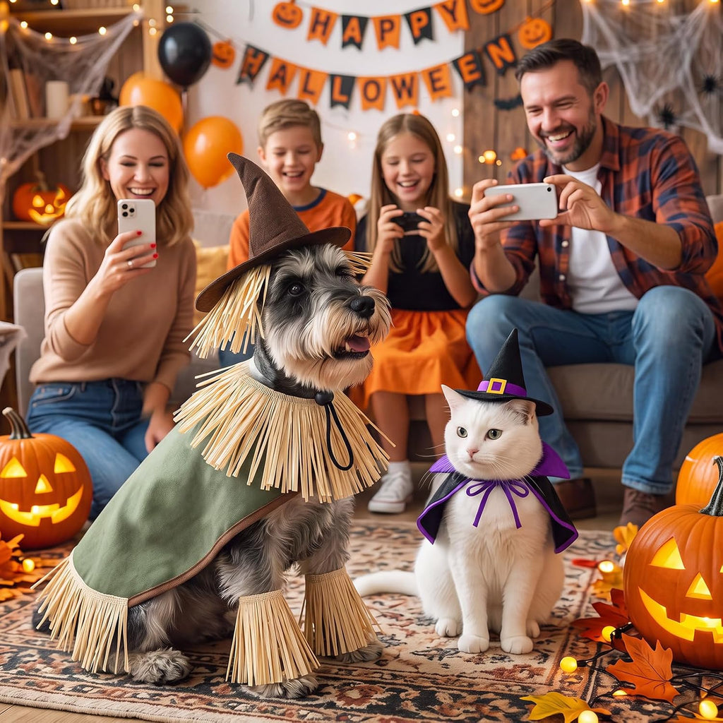 Hillban 5 Pcs Dog Halloween Scarecrow Costume for Dogs, Medium