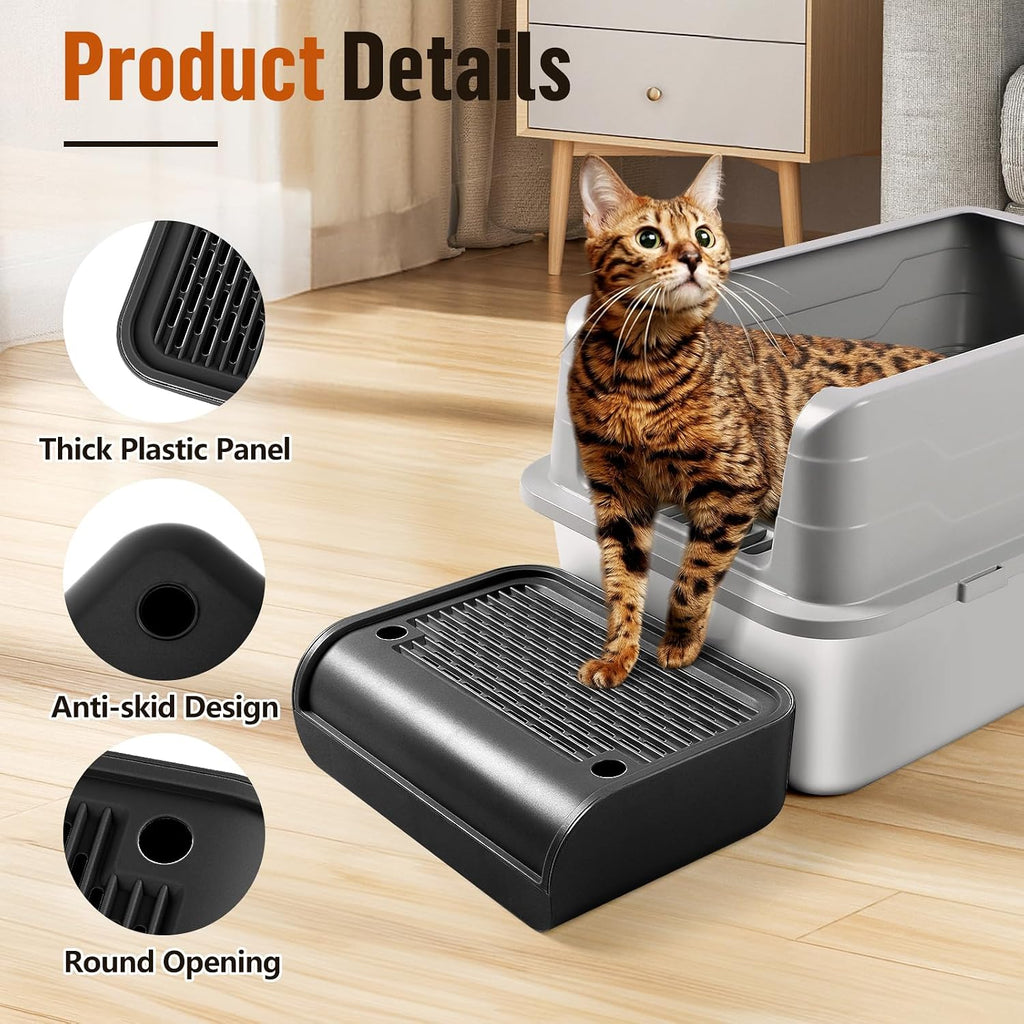 Cat Step for Litter Box, Litter Box Ramp with Filter Function, Black