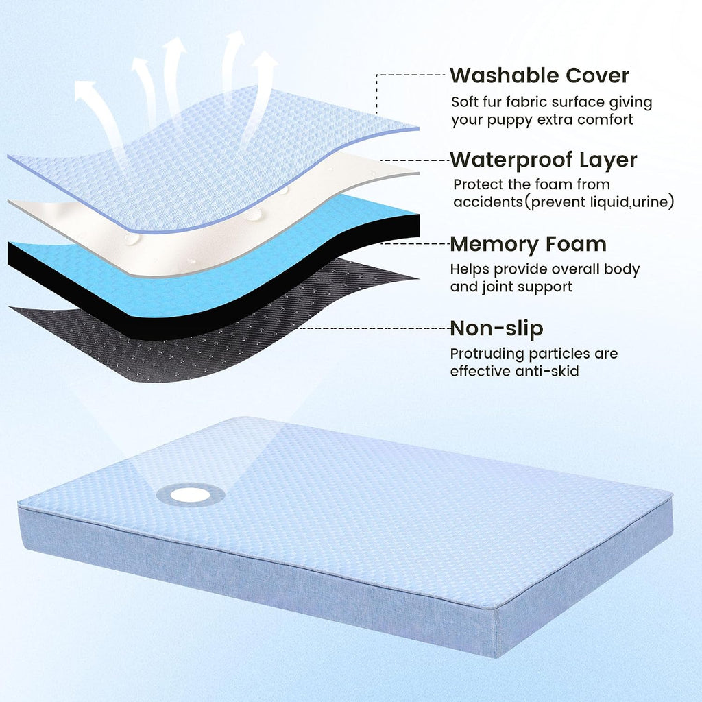 Cooling Dog Bed for Large Dogs, Orthopedic Memory Foam Dog Bed with New Cooling Fabric, Waterproof Washable Pet Bed for Crate, Non-Slip Cooling Pet Mat for Arthritic Dogs Up to 80Lbs, 41" x 29" x 4"