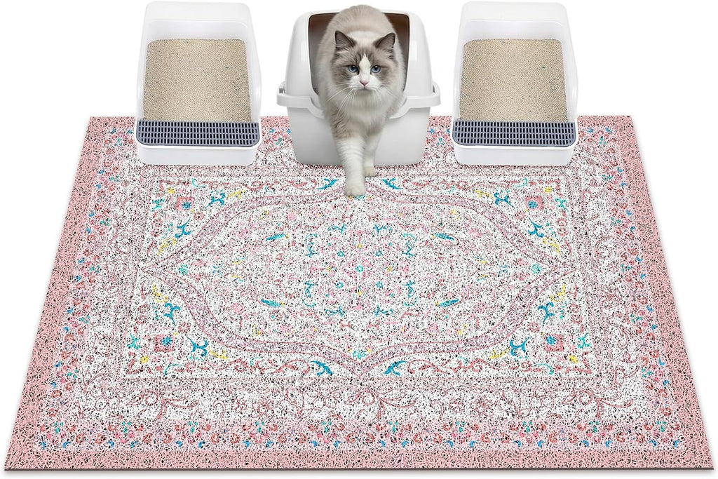 Glittme Cat Litter Mat, 40"x30" Non-Slip Washable Trapping Mat for Cats | Litter Trapping Mat With Thick PVC Coil To Catch Scatter, Soft On Paws And Waterproof Bottom To Protect Floors
